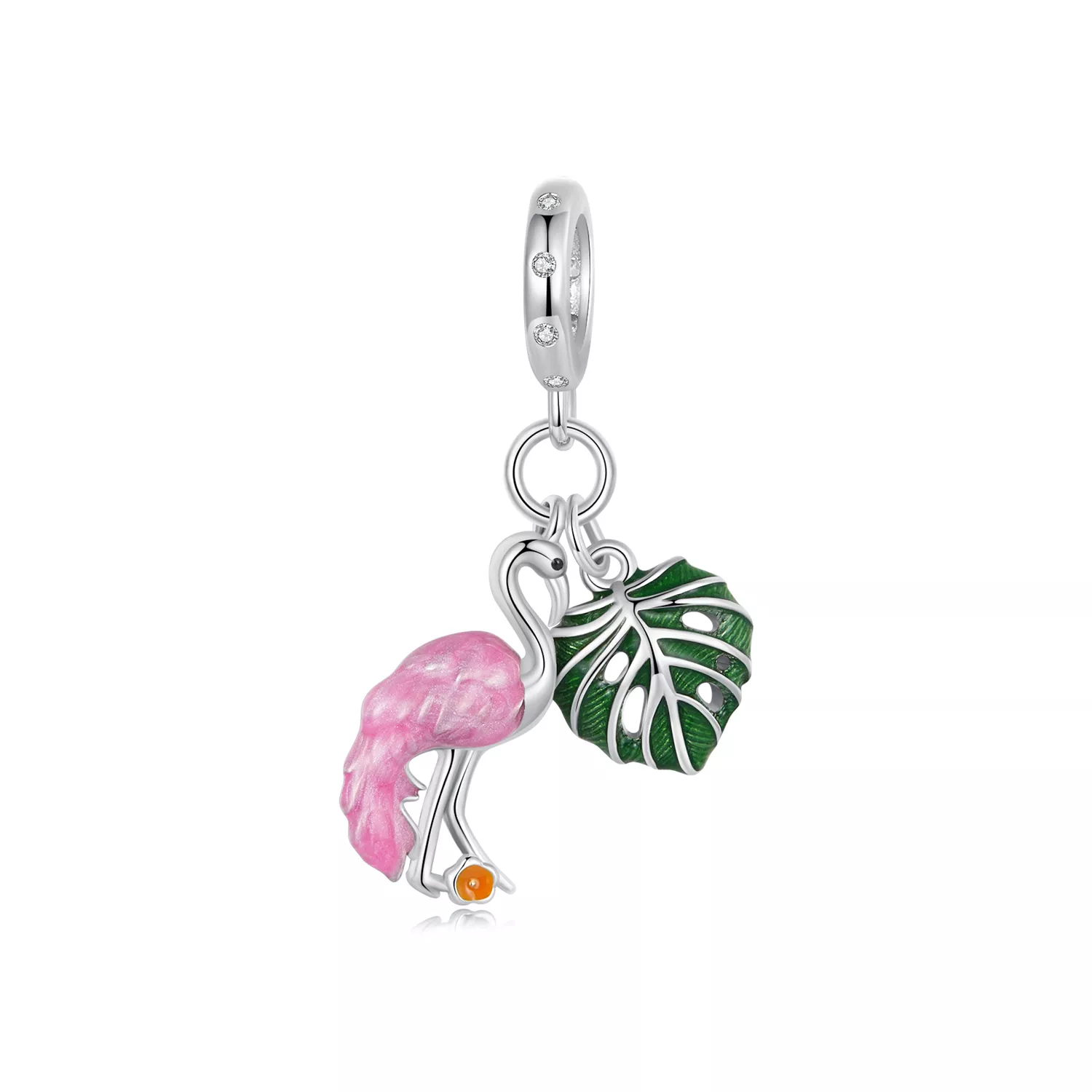 charm estilo pandora con forma de hoja de tortuga y flamenco scc2830