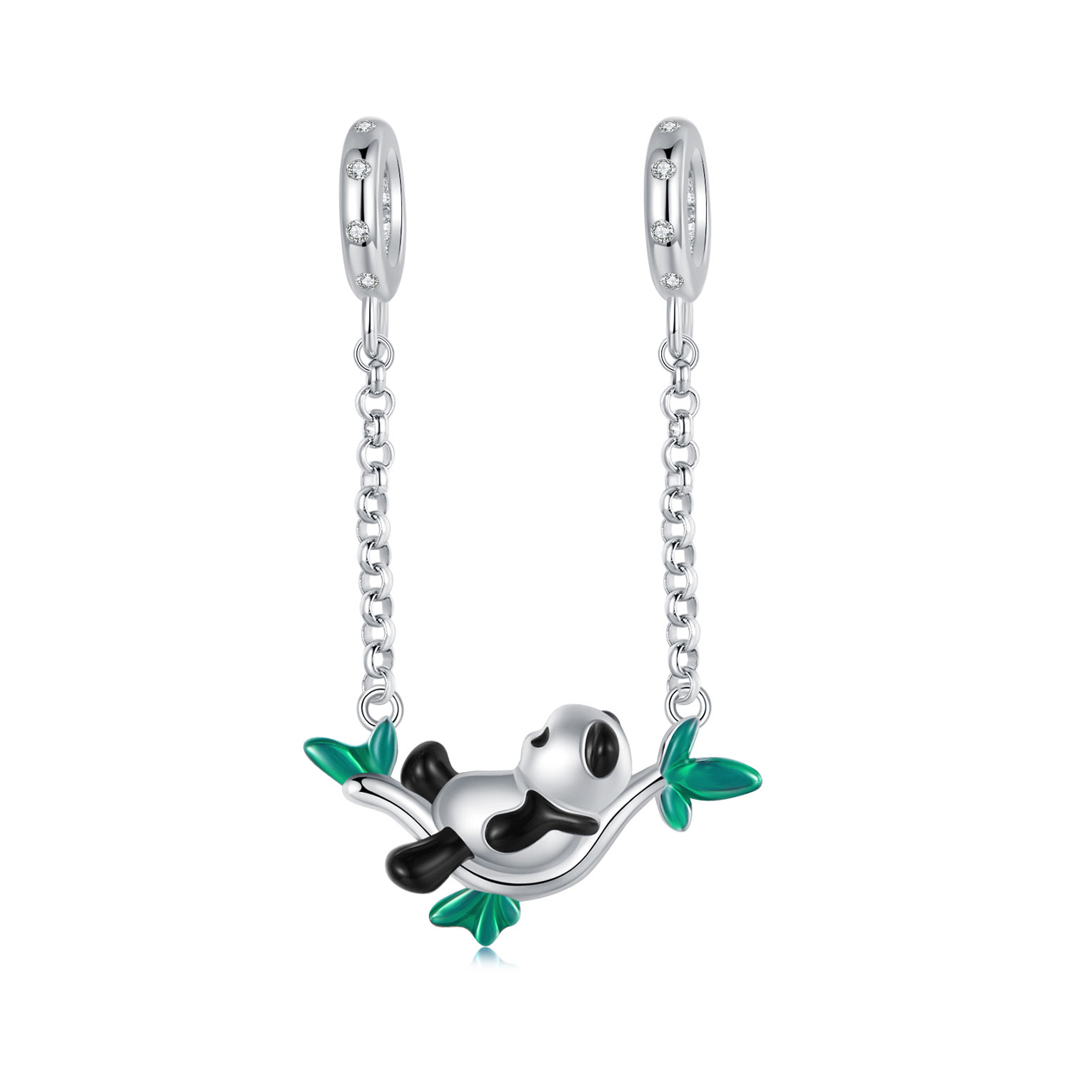 colgante de plata con diseño de panda y bosque de bambú estilo pandora scc2810