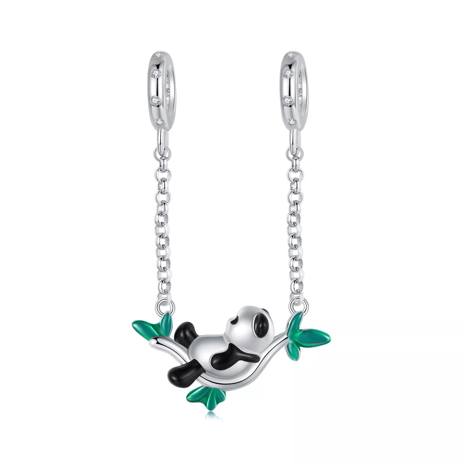 colgante de plata con diseño de panda y bosque de bambú estilo pandora scc2810