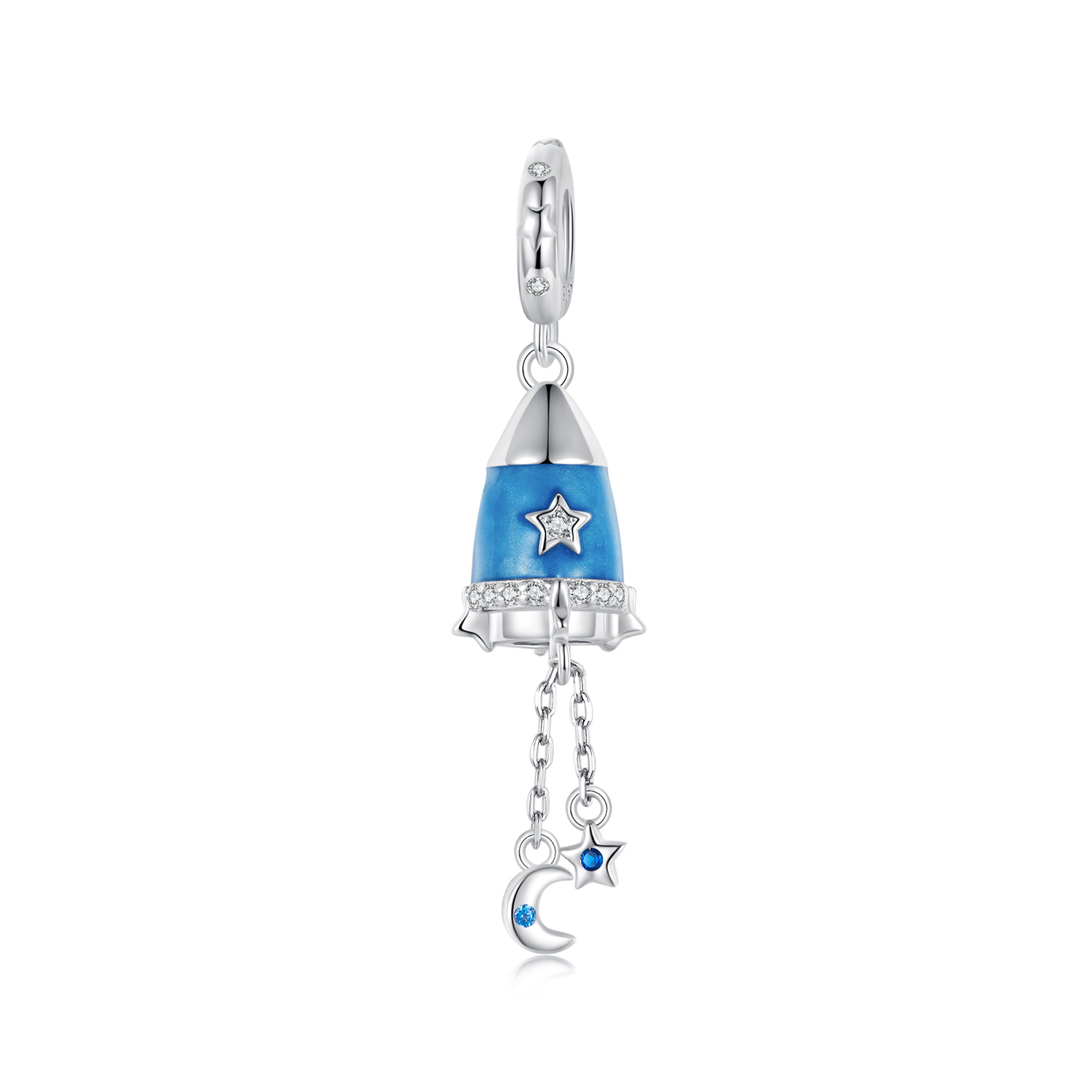 colgante estilo pandora con forma de estrella luna y cohete scc2788