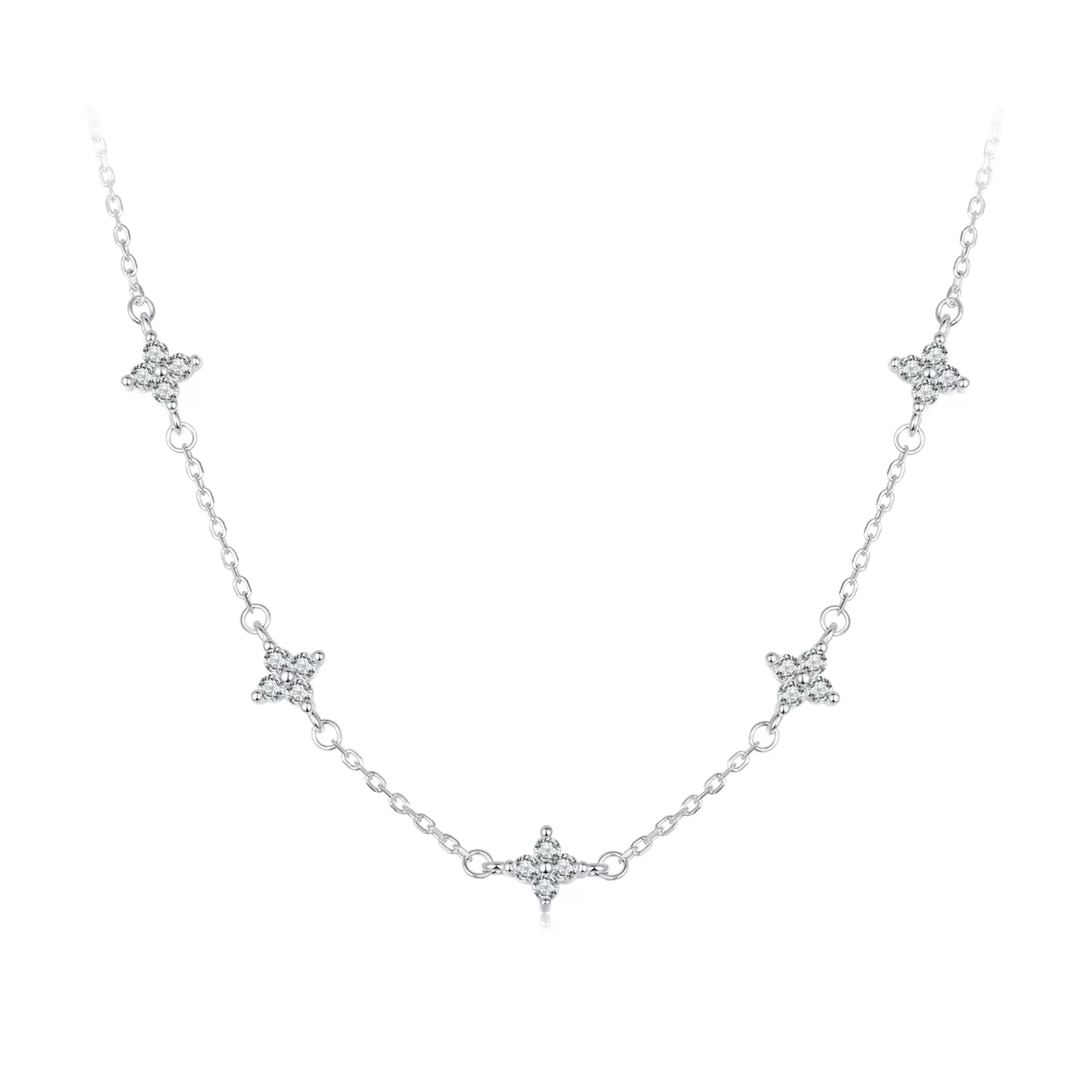 collar estilo pandora con trébol de cuatro hojas y estrella bsn394