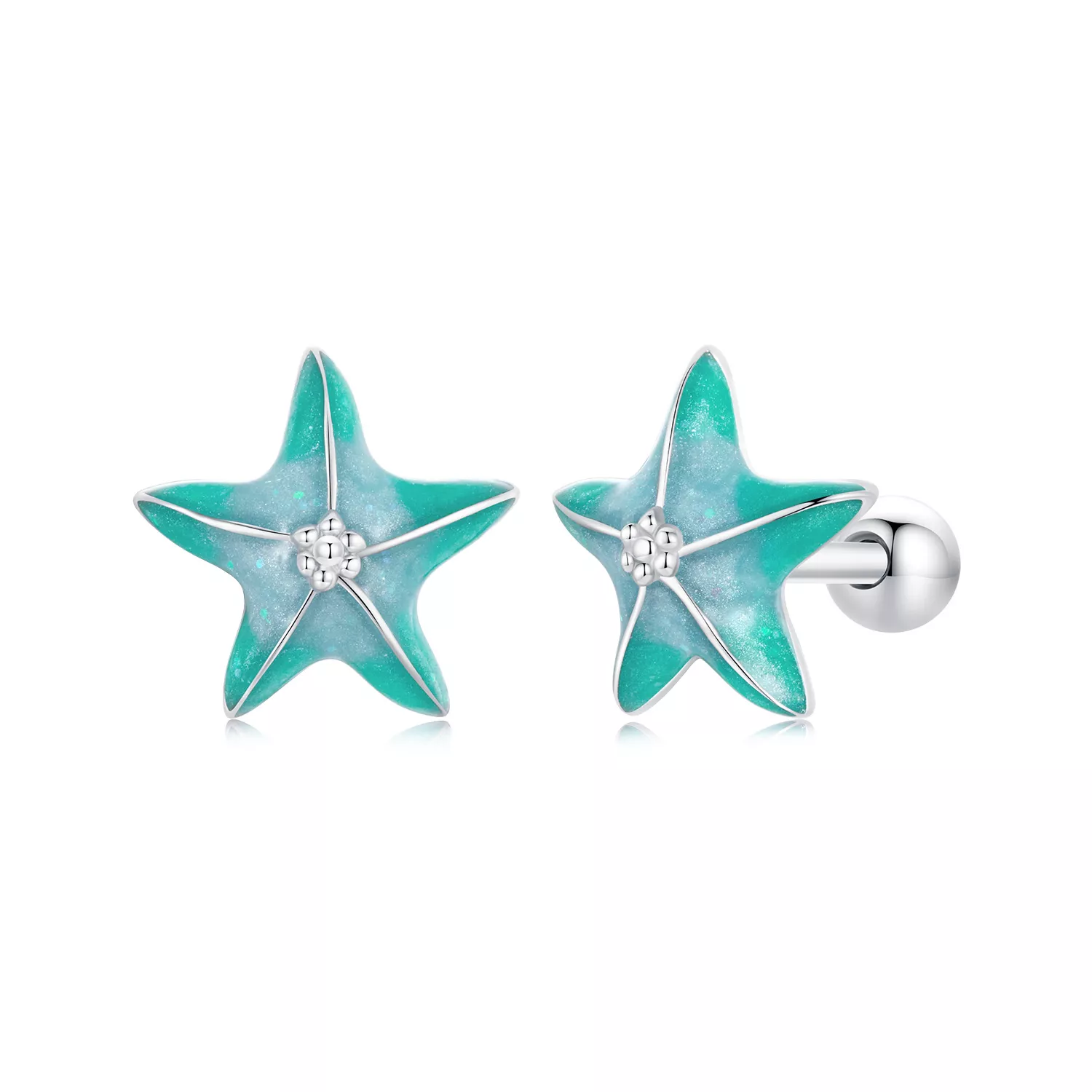 pendientes con forma de estrella de mar y color verde azulado estilo pandora sce1747