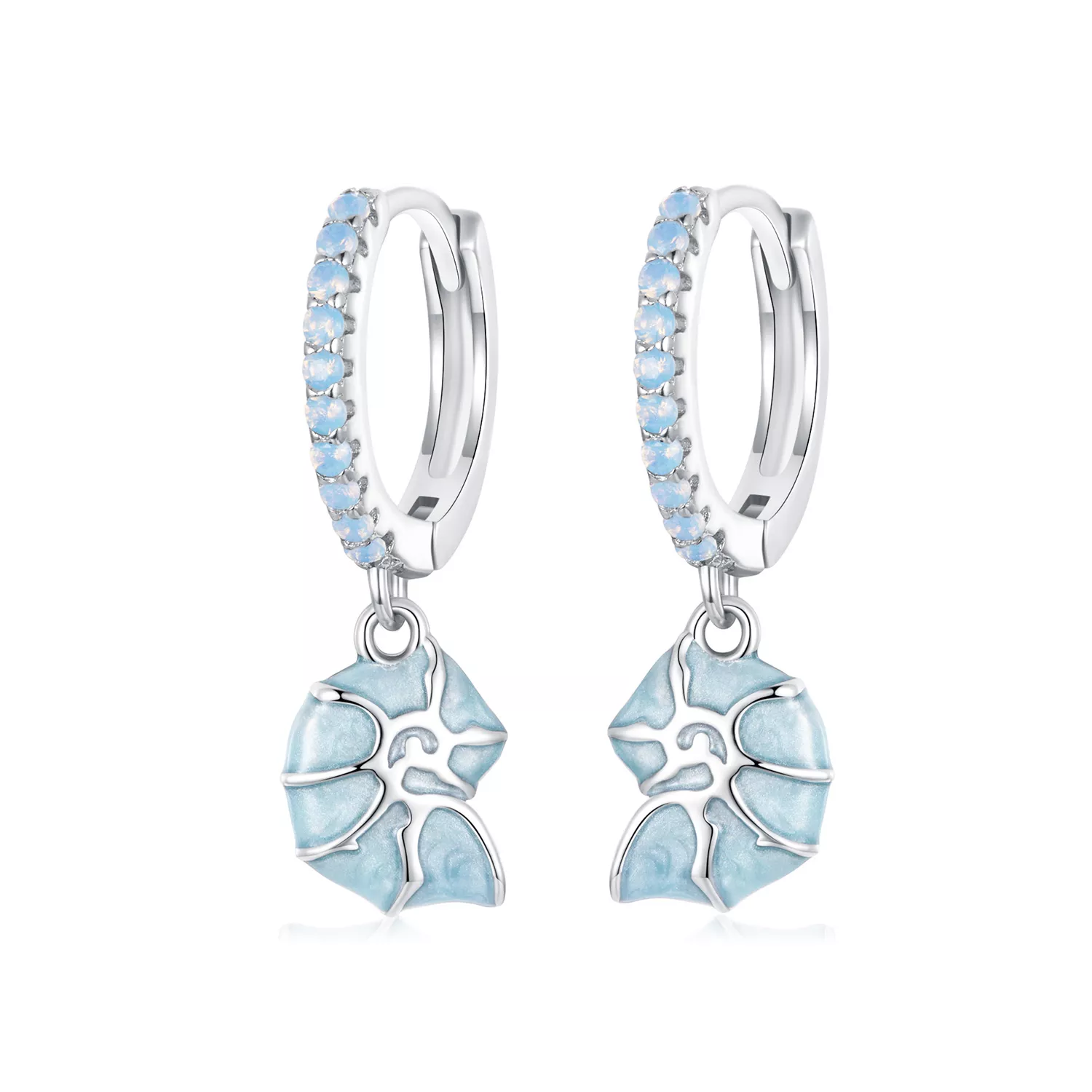 pendientes de caracola azul estilo pandora bse1012