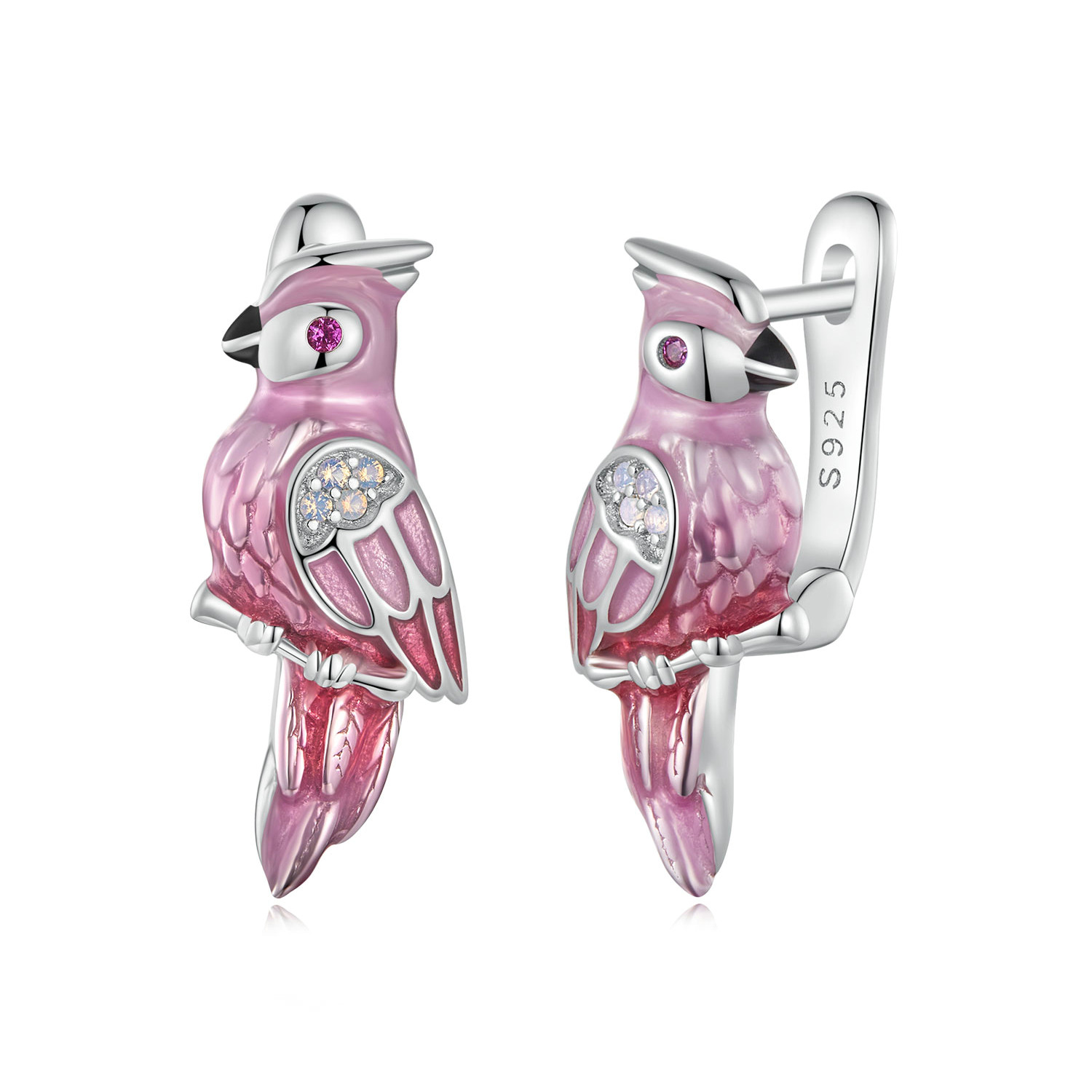 pendientes estilo pandora con diseño de loro rosa bse1005