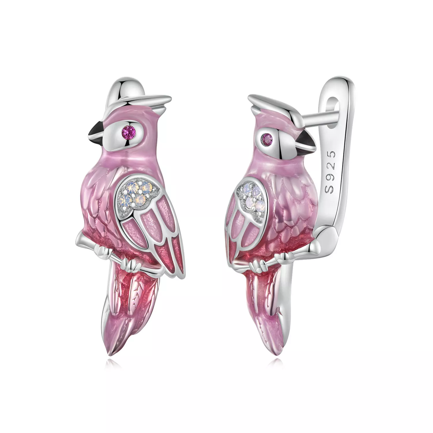 pendientes estilo pandora con diseño de loro rosa bse1005