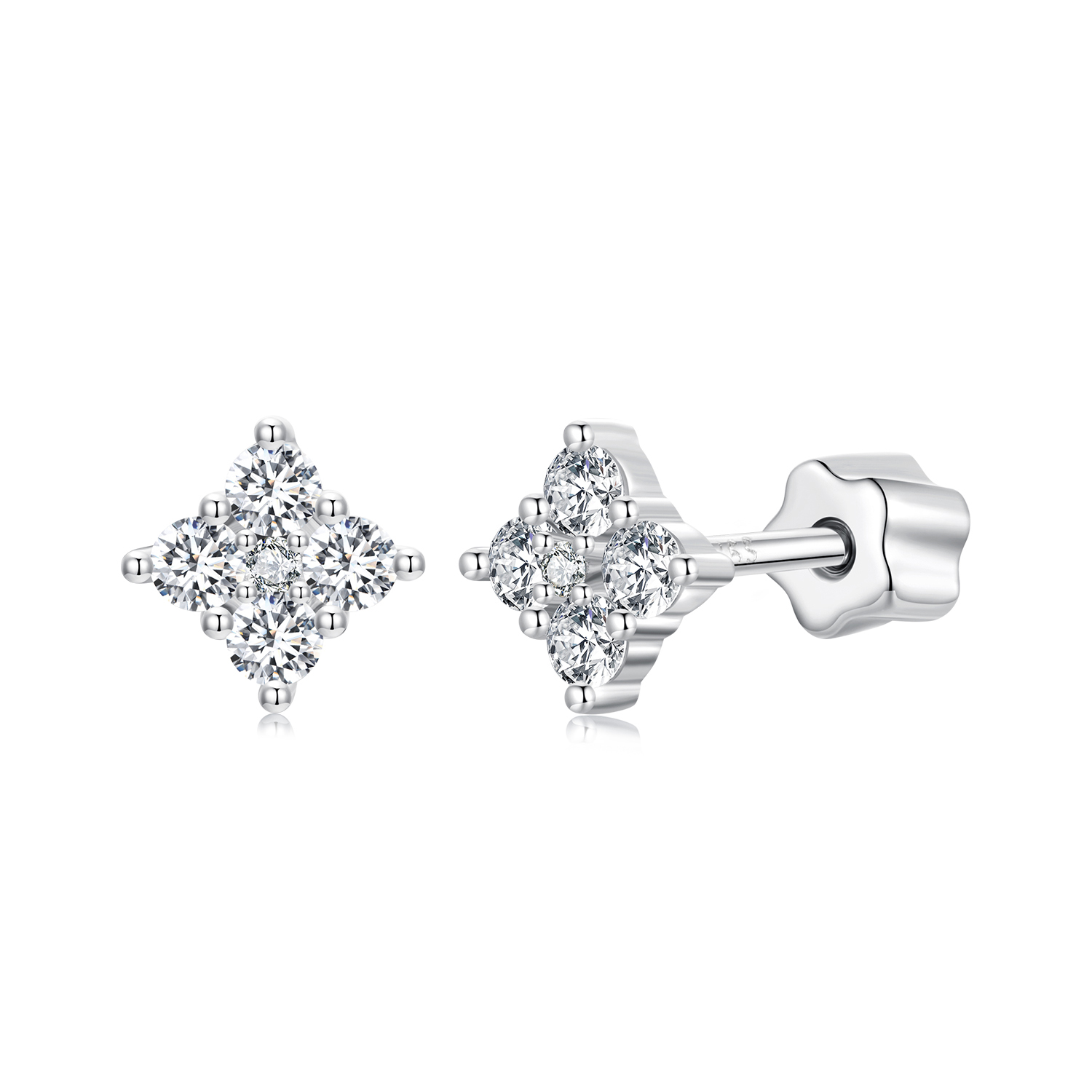pendientes estilo pandora con moissanita y trébol de cuatro hojas con un certificado mse056