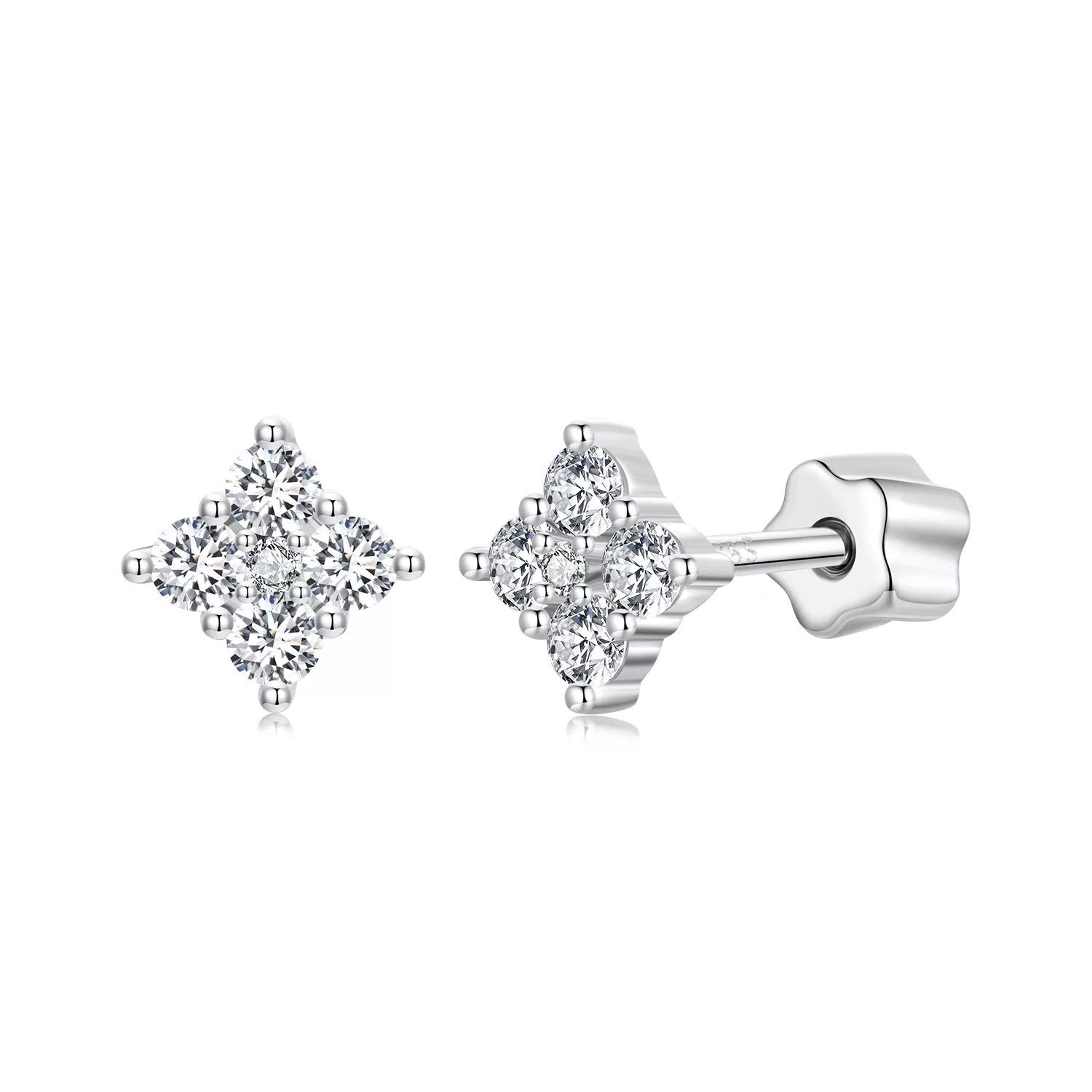 pendientes estilo pandora con moissanita y trébol de cuatro hojas con un certificado mse056