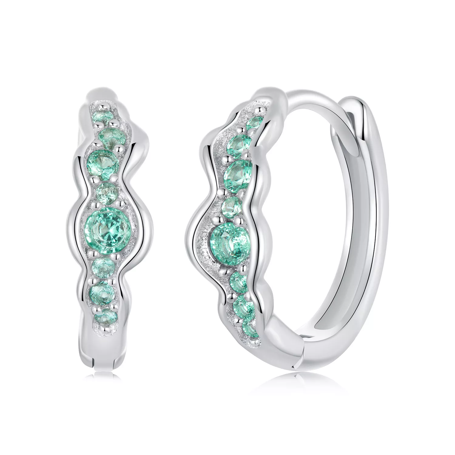 pendientes estilo pandora con ondas verdes bse1034