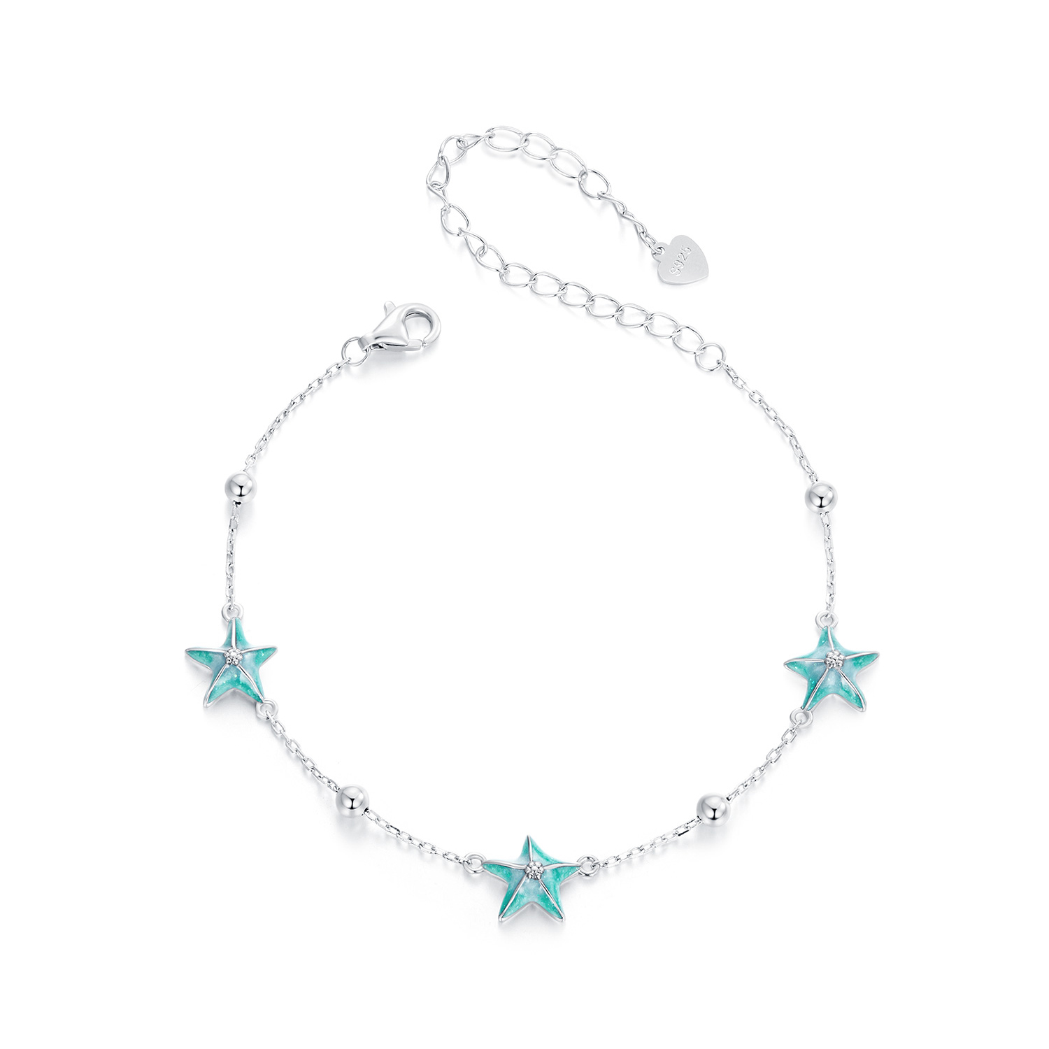 pulsera estilo pandora con estrellas de mar y color verde azulado scb276