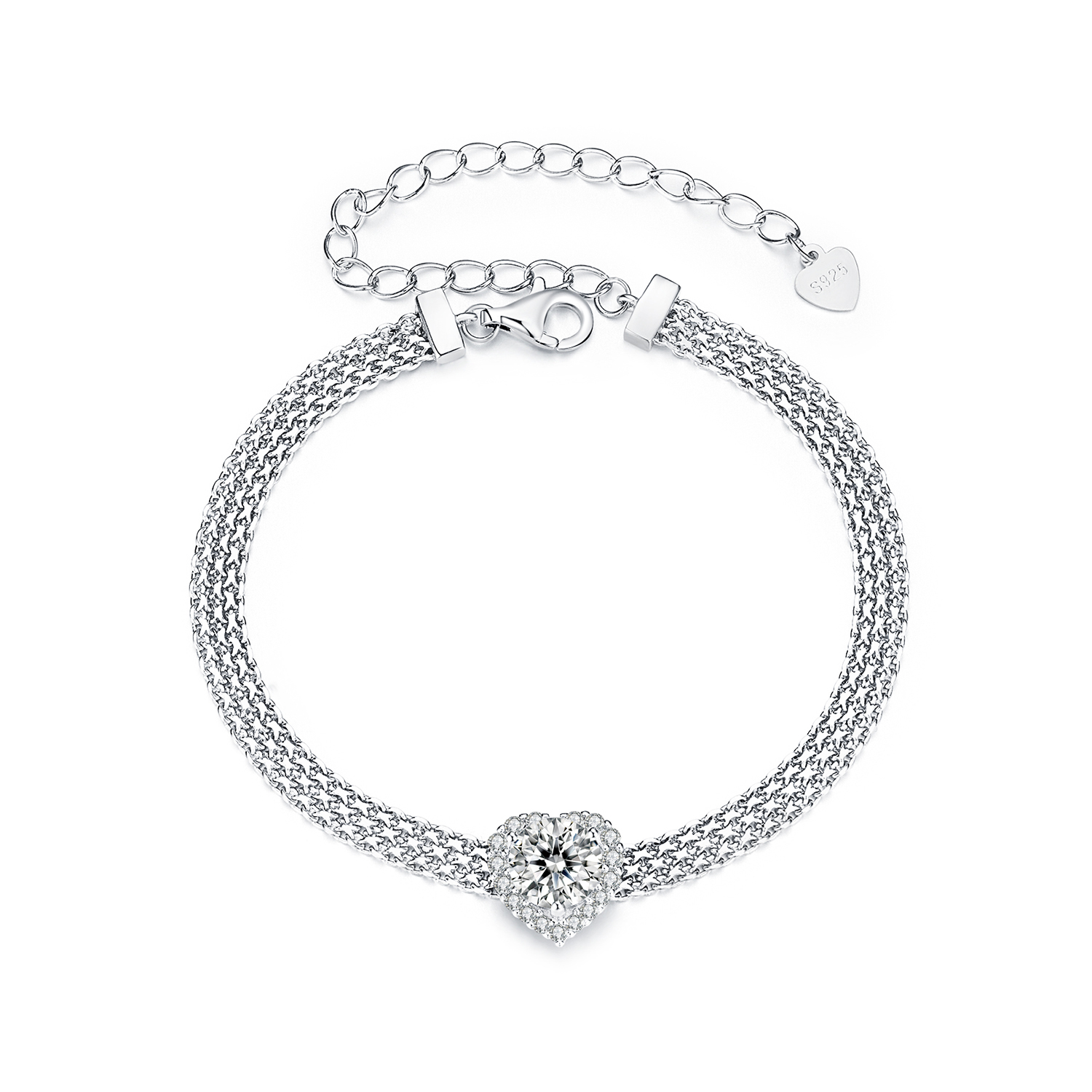 pulsera trenzada con moissanita en forma de corazón estilo pandora con un certificado msb019