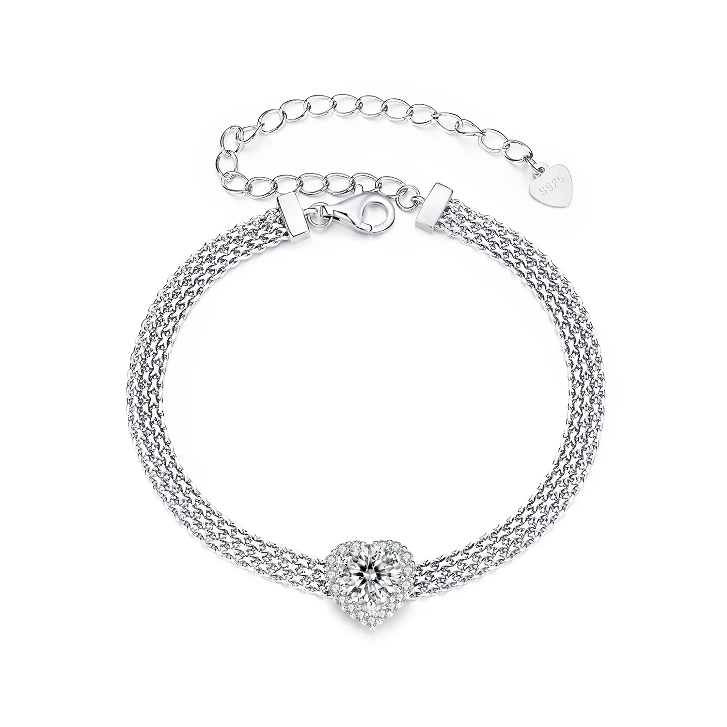 pulsera trenzada con moissanita en forma de corazón estilo pandora con un certificado msb019