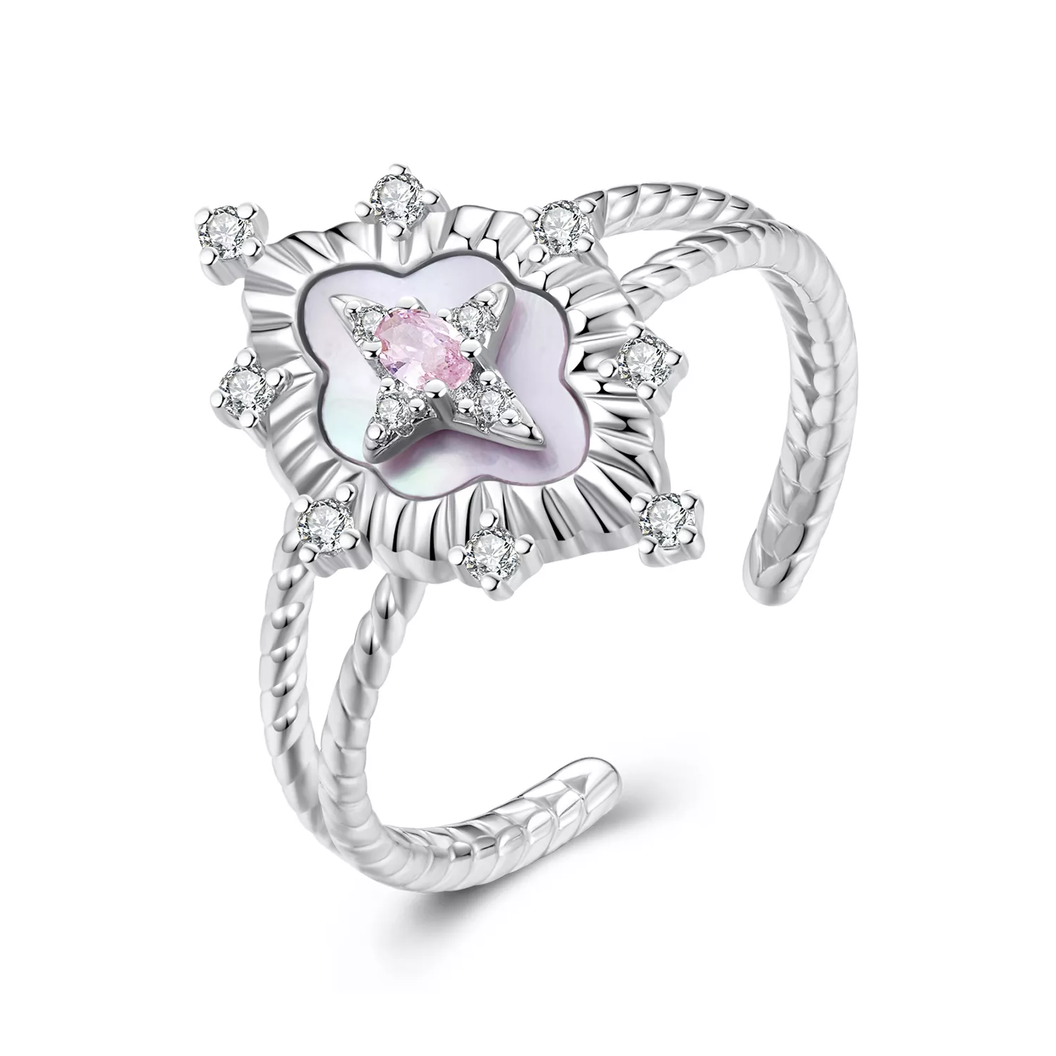 anillo abierto con cha rosa estilo pandora starlight yir244 e