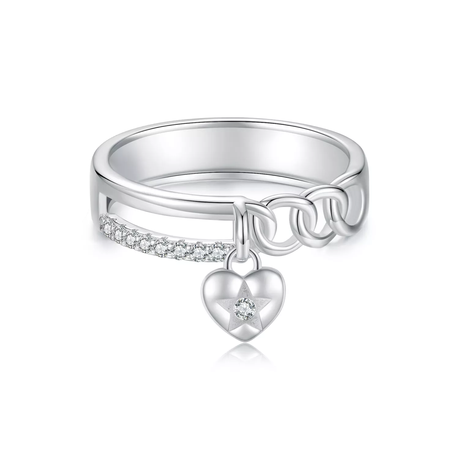 anillo de cadena doble con forma de corazón estilo pandora bsr572