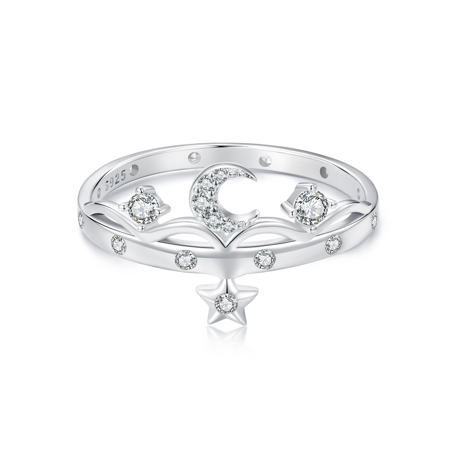 anillo de estrella y luna estilo pandora scr1046