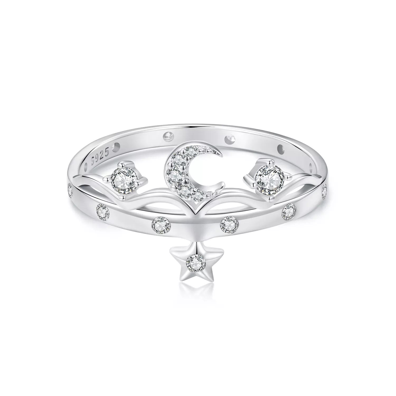 anillo de estrella y luna estilo pandora scr1046