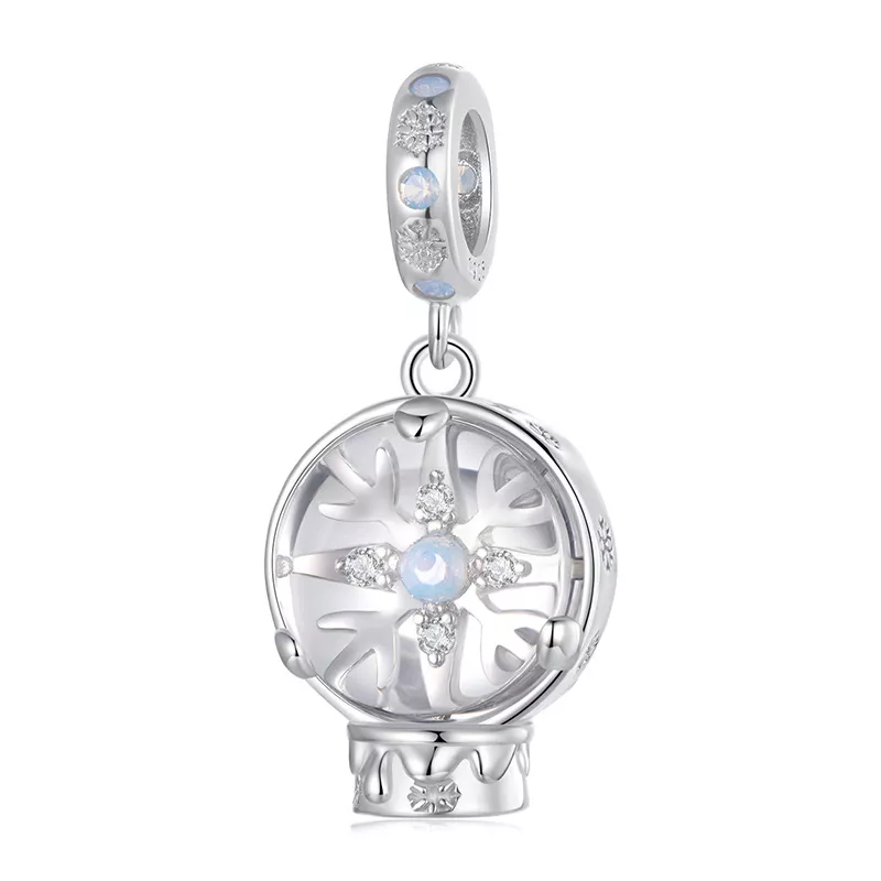 colgante de bola de cristal con copos de nieve navideños estilo pandora scc2917