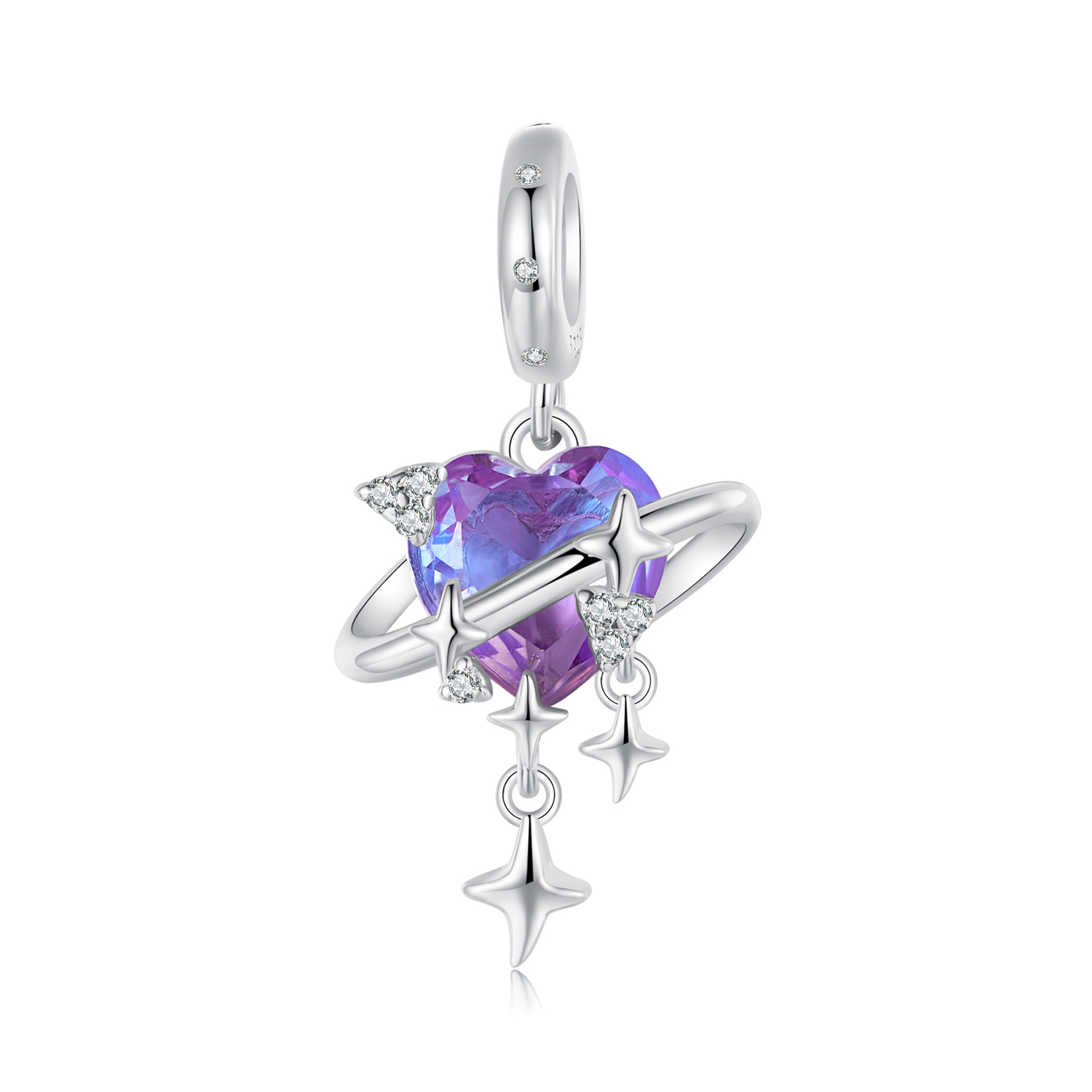 colgante estilo pandora con cielo estrellado en degradado morado y rosa scc2825