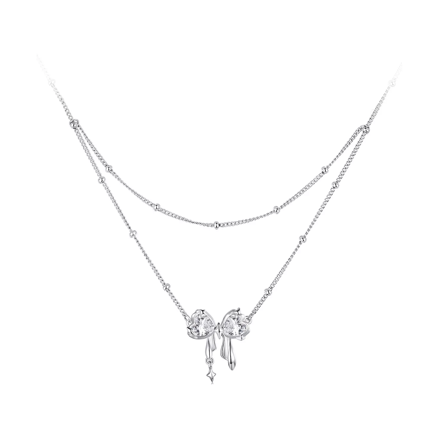 collar con cadena y lazo brillante estilo pandora bsn398