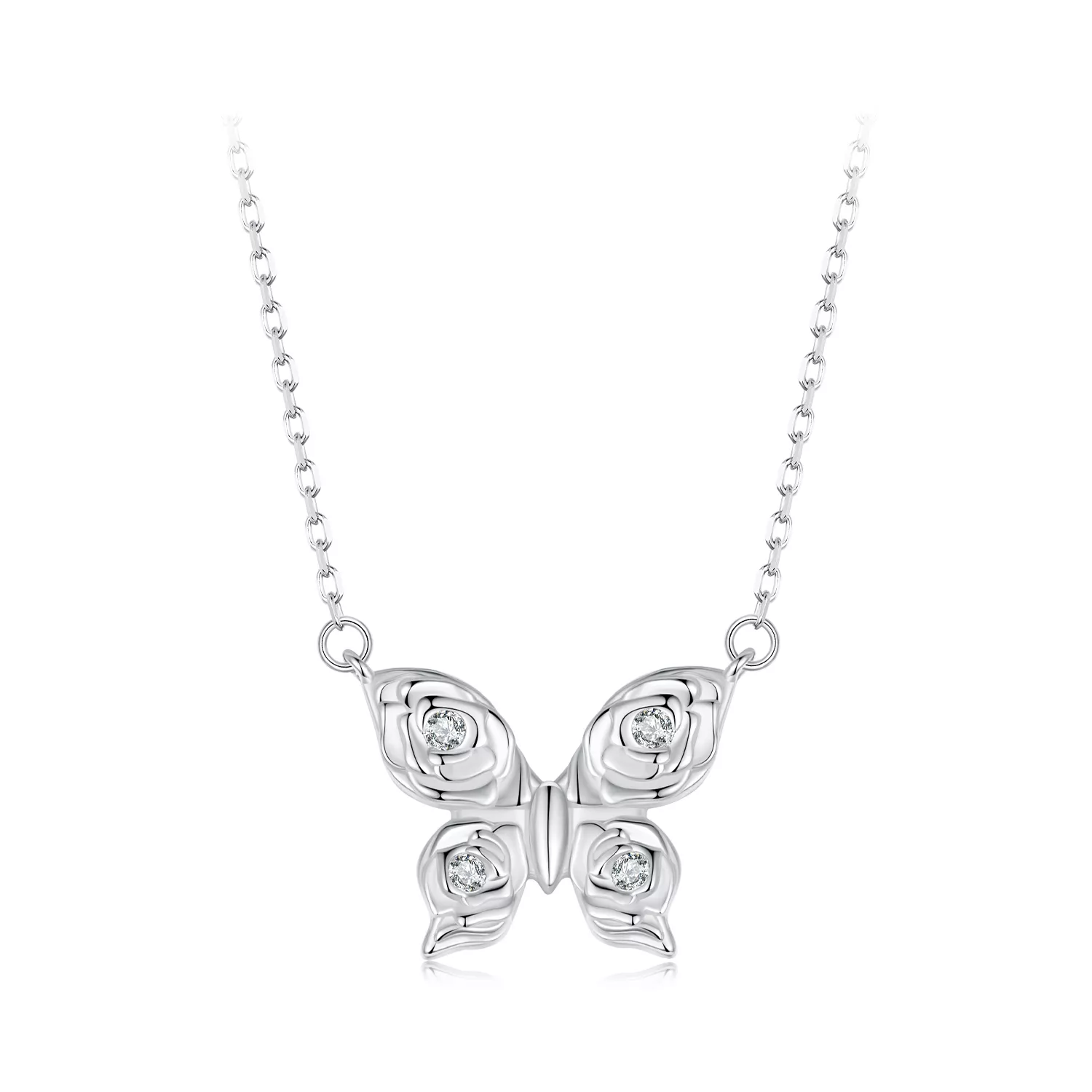collar con mariposa y rosa estilo pandora bsn396