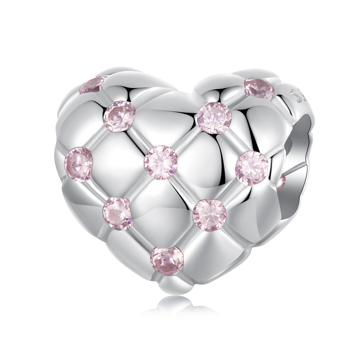 cuentas con forma de corazón de diamantes rosas estilo pandora bsc1054