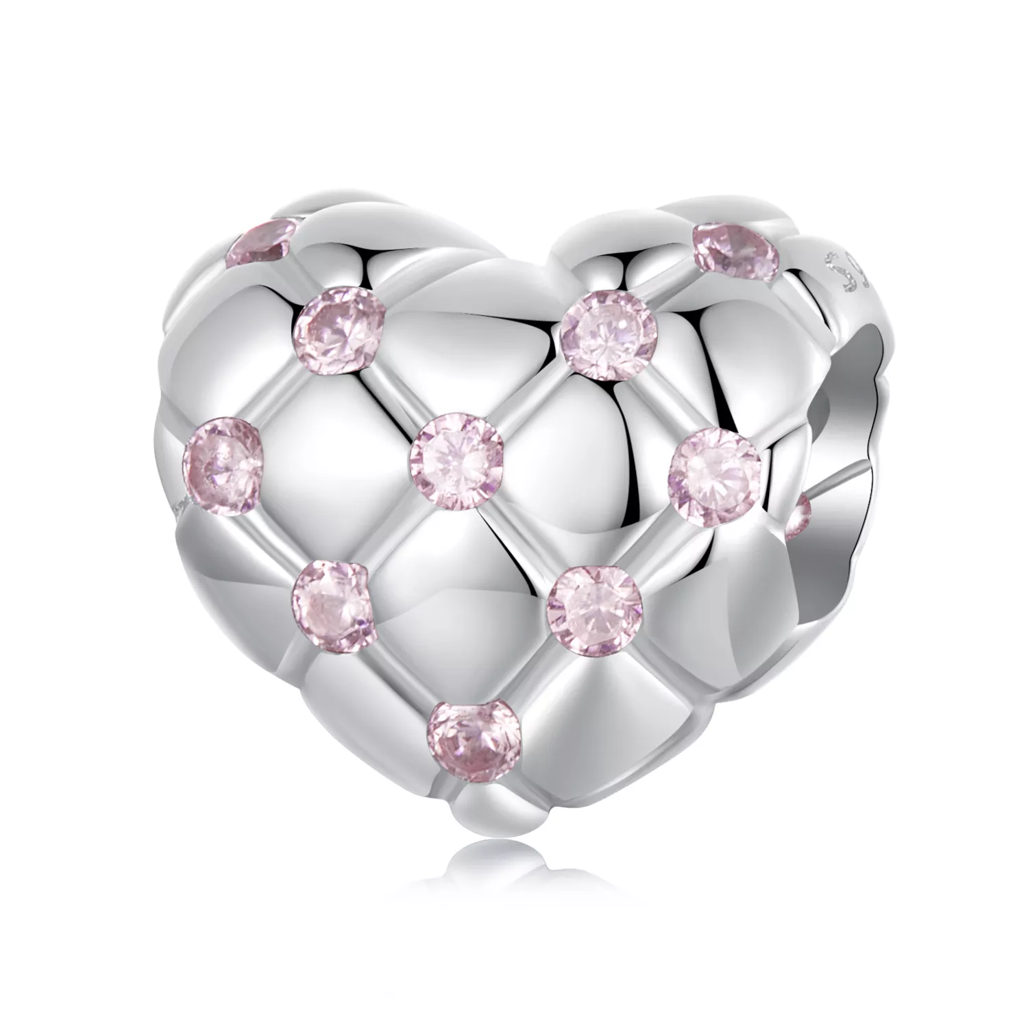 cuentas con forma de corazón de diamantes rosas estilo pandora bsc1054