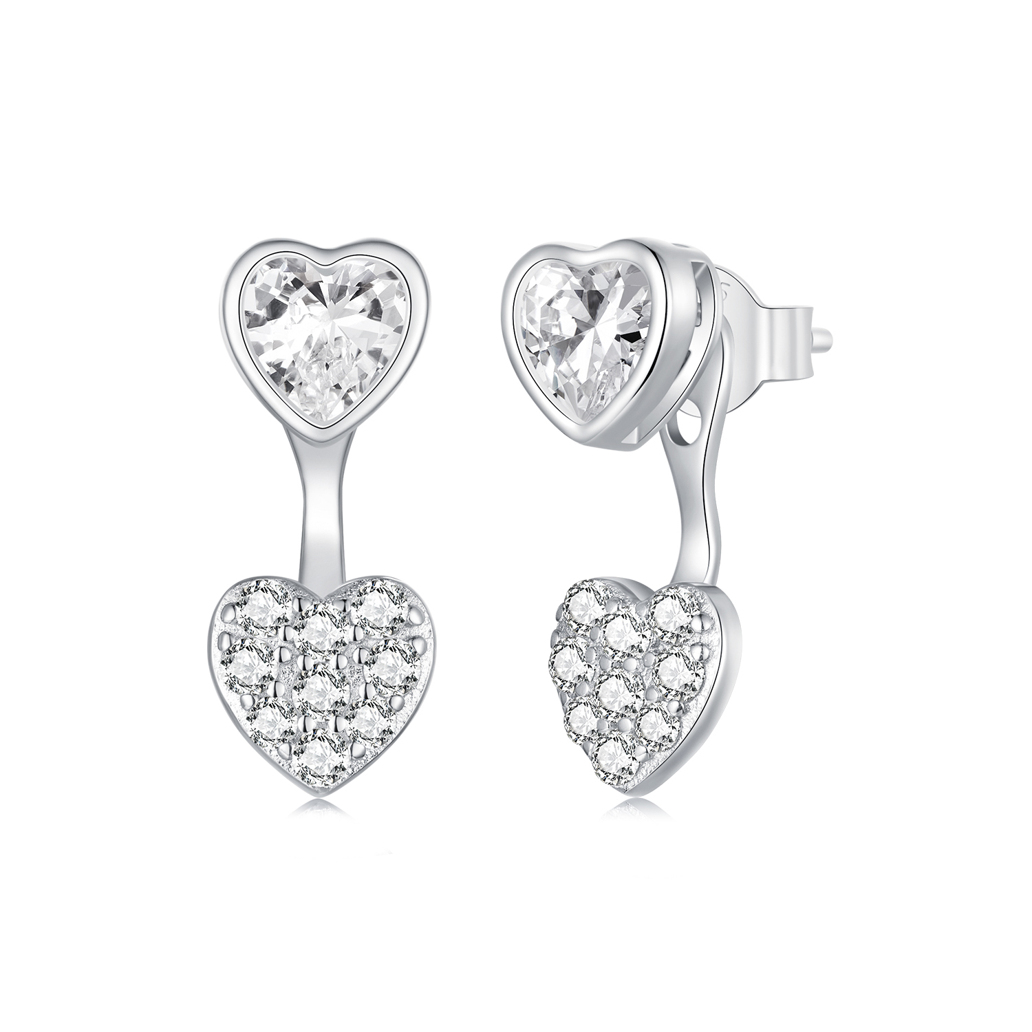pendientes con forma de corazón en la parte delantera y trasera estilo pandora bse1043