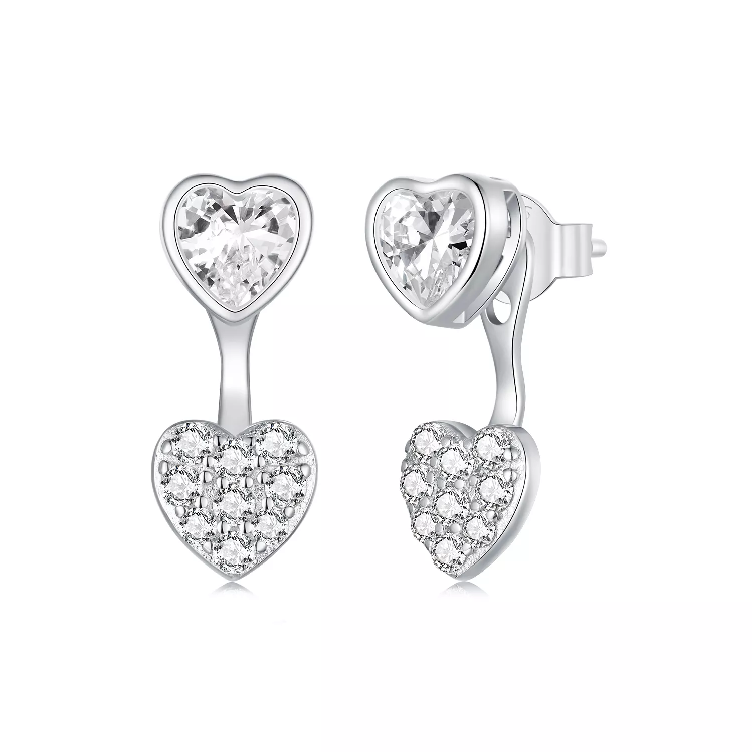 pendientes con forma de corazón en la parte delantera y trasera estilo pandora bse1043