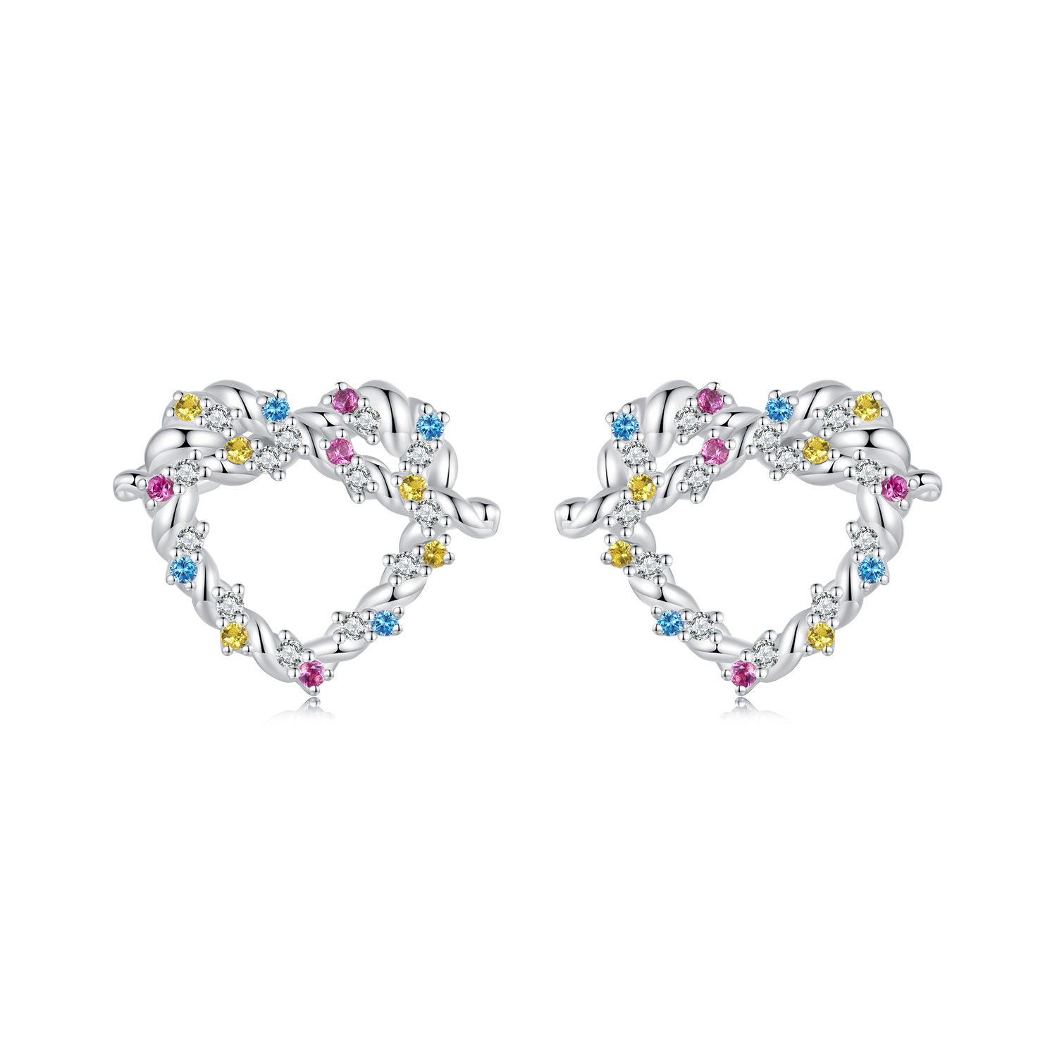 pendientes con forma de corazón y giro estilo pandora sce1776