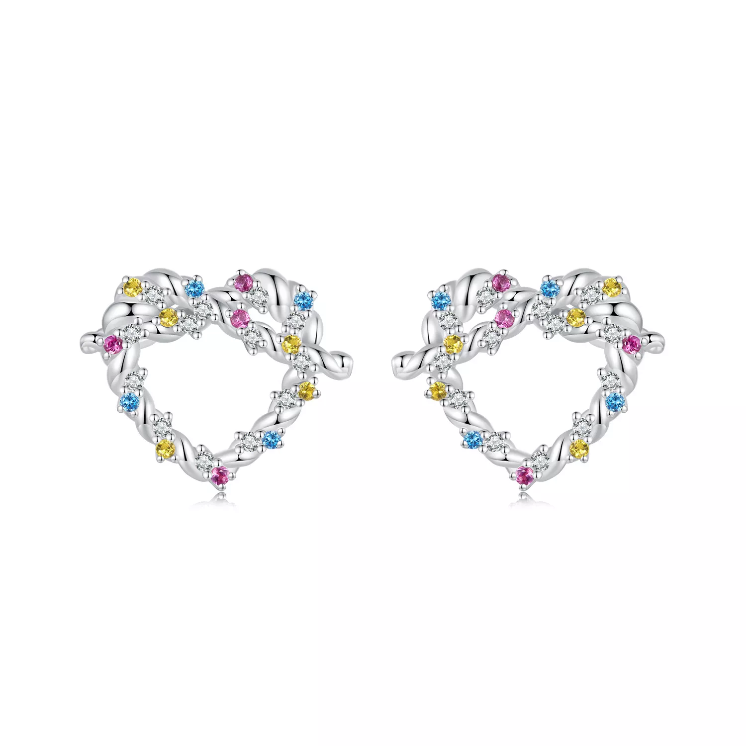pendientes con forma de corazón y giro estilo pandora sce1776