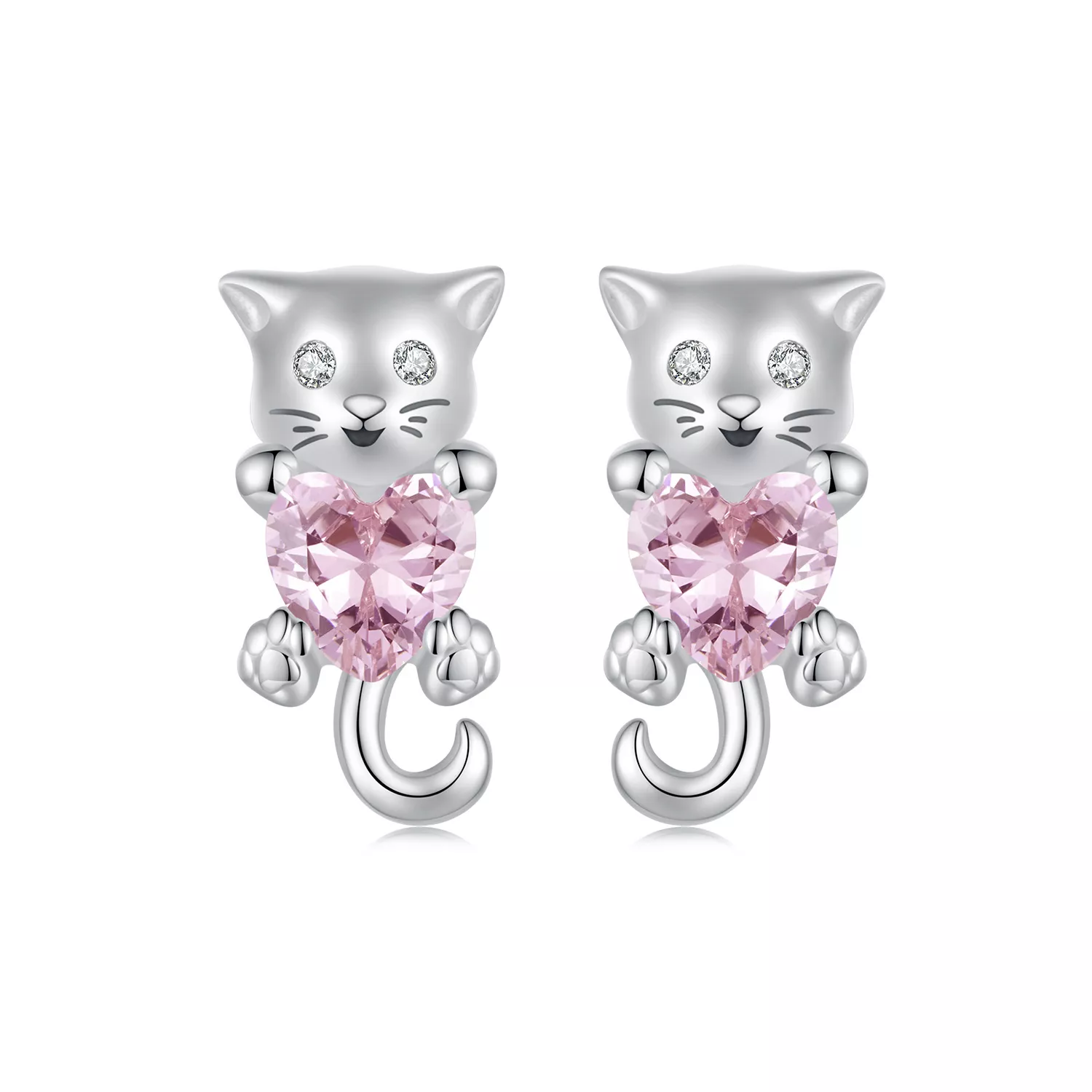 pendientes con forma de gato y corazón estilo pandora sce1773