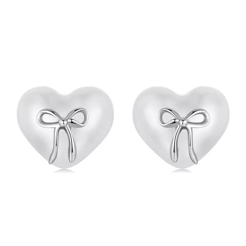 pendientes de corazón con lazo estilo pandora sce1810
