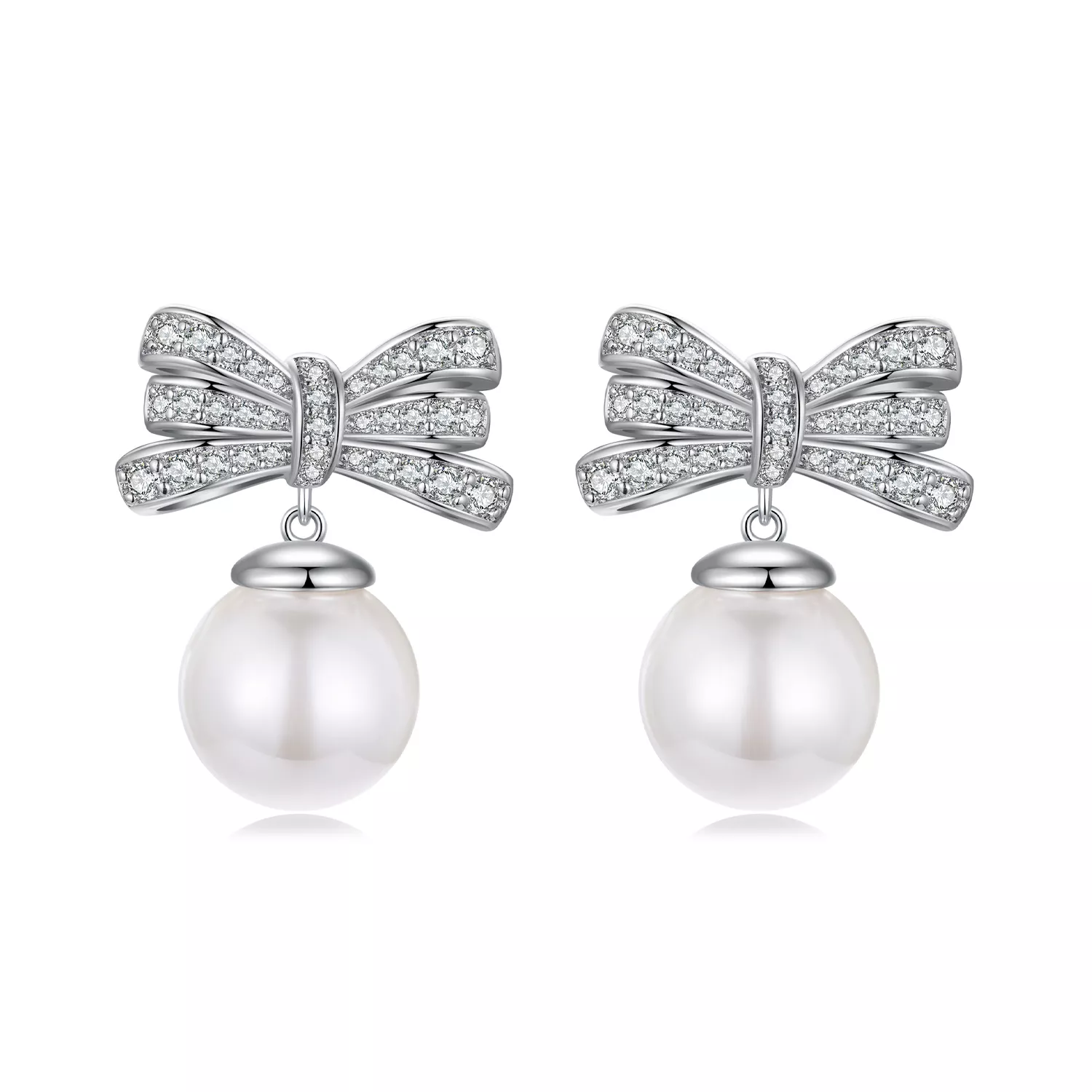 pendientes de perla con lazo estilo pandora yie247
