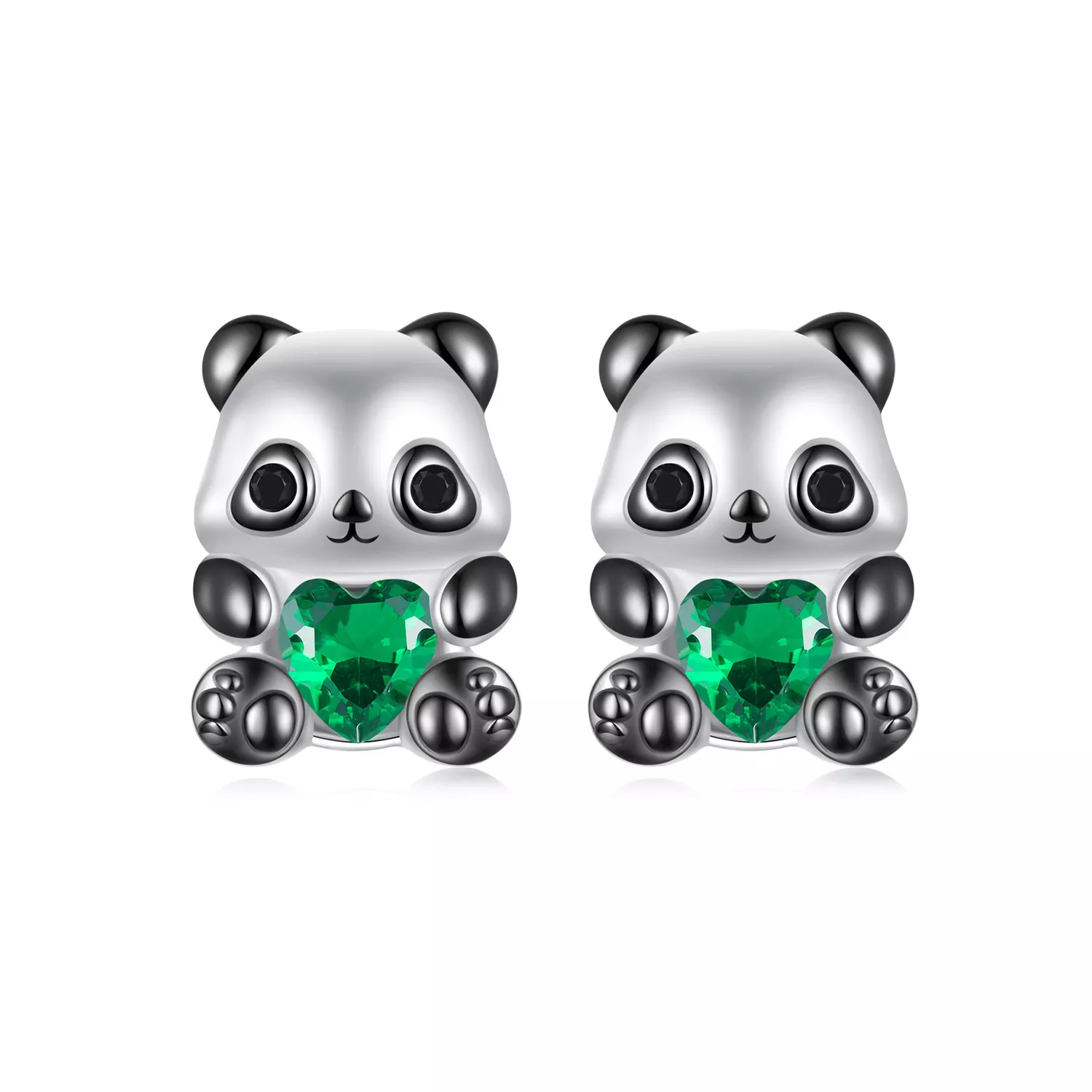 pendientes estilo pandora con forma de corazón y panda sce1775