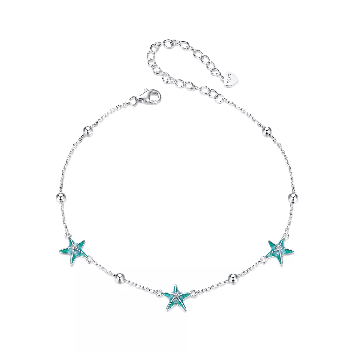 tobillera con estrella de mar y color verde azulado estilo pandora sct026
