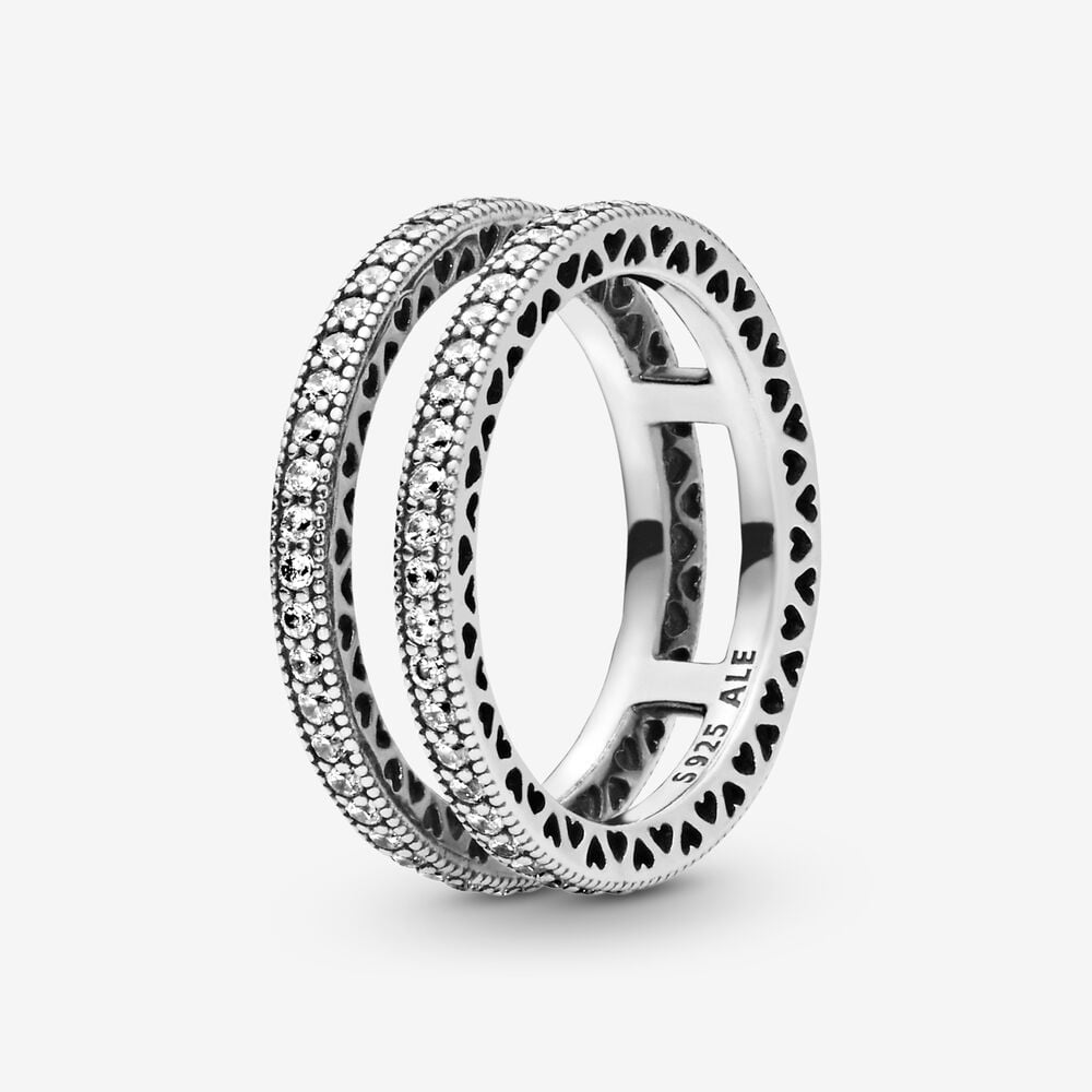 anillo en plata de ley doble corazones de pandora 196236cz