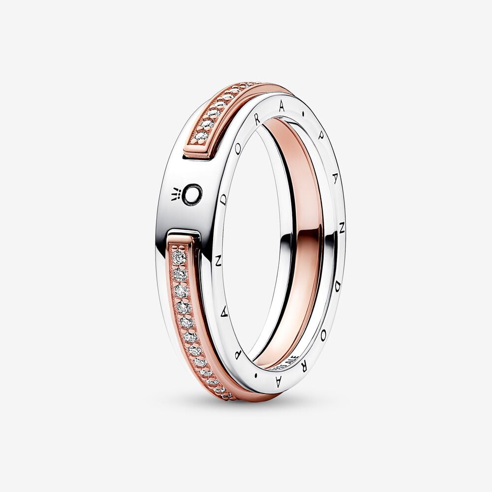 anillo logo y pavé en dos tonos pandora signature 182773c01