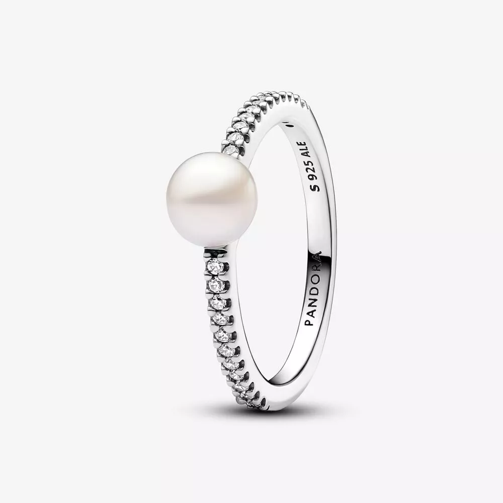 anillo pandora perla cultivada de agua dulce y pavé 193158c01
