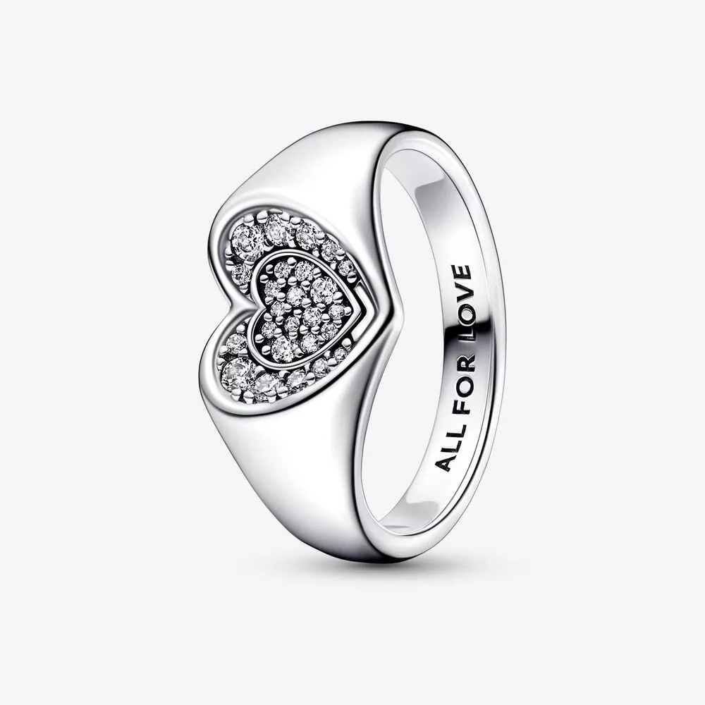 anillo pandora sello corazón radiante en pavé 192491c01
