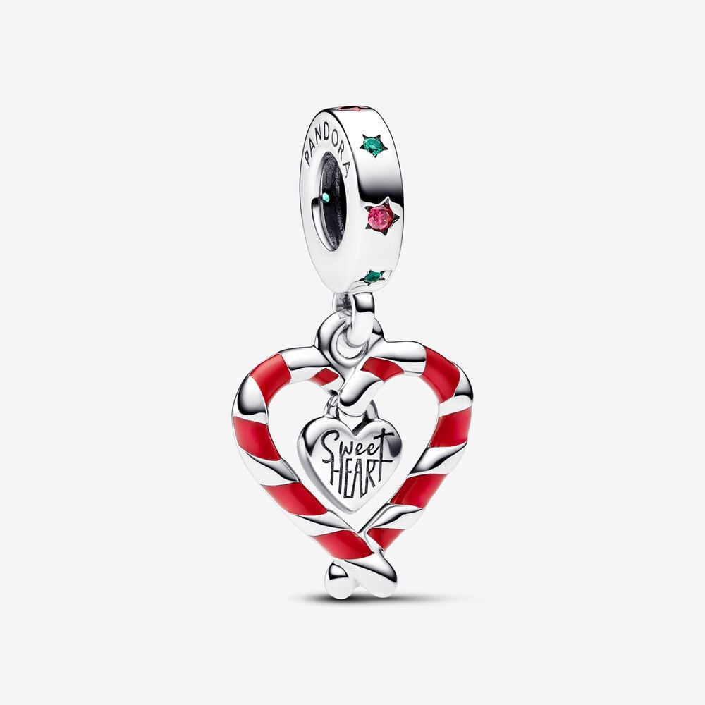 charm colgante pandora corazón bastón caramelo doble de navidad 792822c01