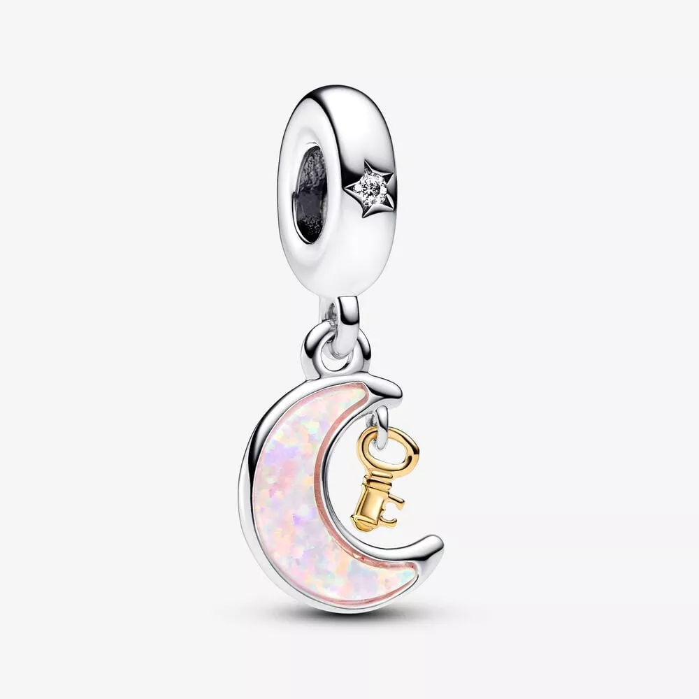 charm colgante pandora luna y llave en dos tonos 762985c01