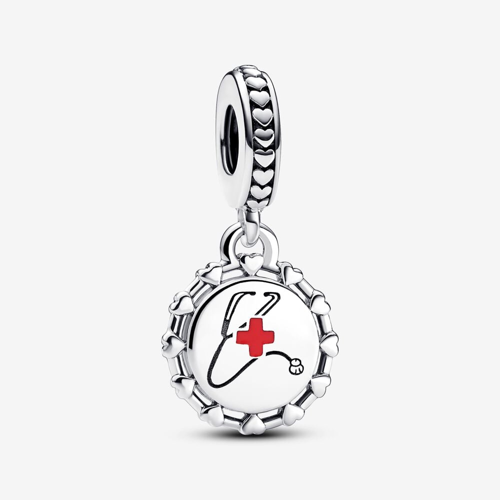colgante pandora de plata de ley con estetoscopio y esmalte rojo 792275c00_e013