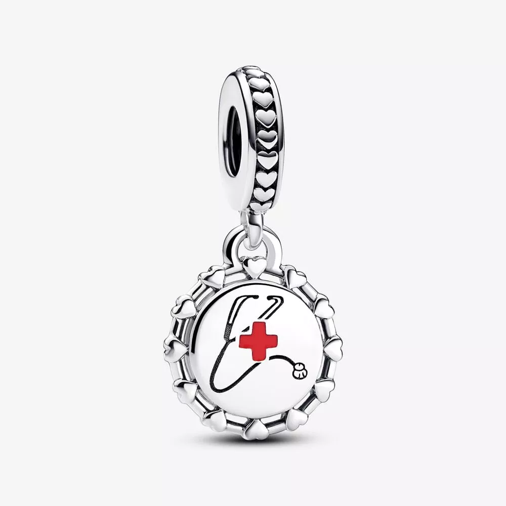 colgante pandora de plata de ley con estetoscopio y esmalte rojo 792275c00_e013