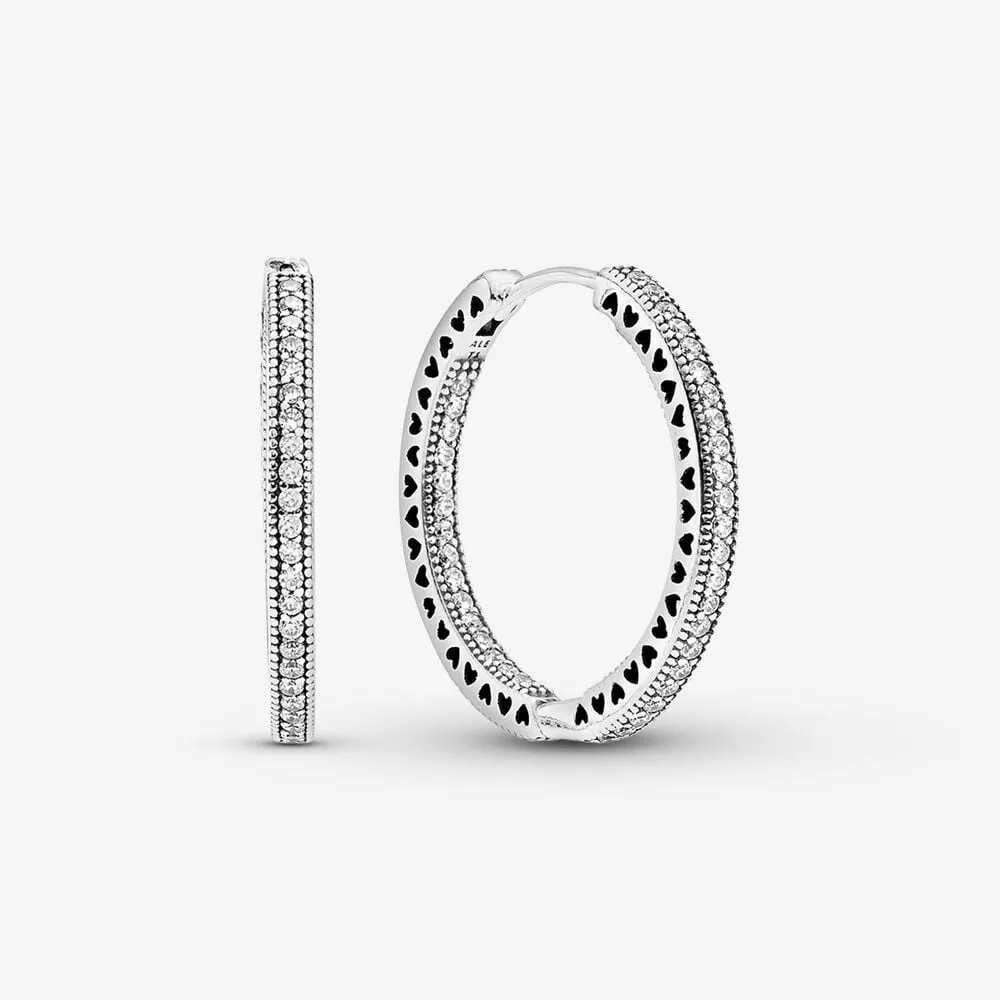 pendientes de aro en plata de ley corazones de pandora grandes 296319cz
