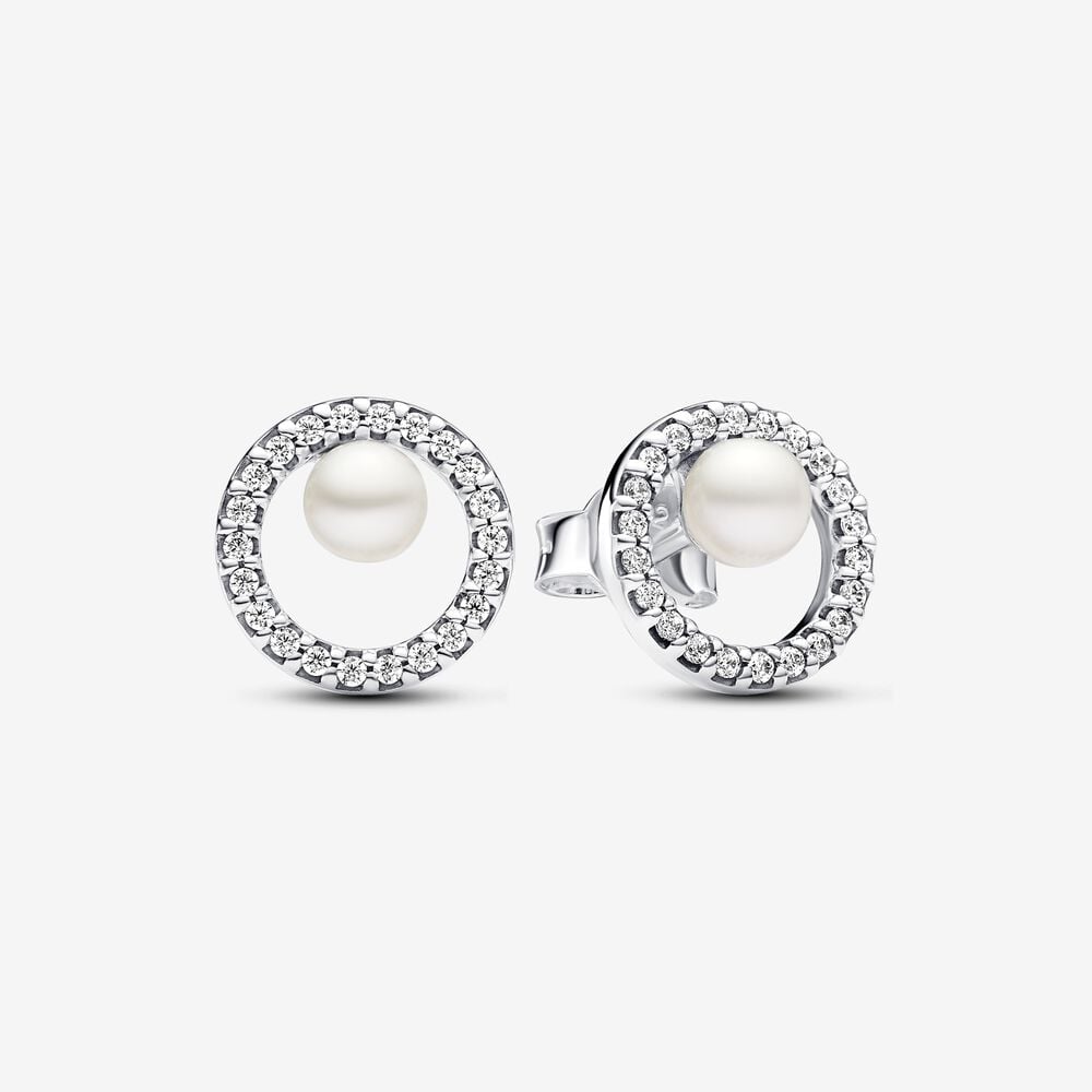 pendientes pandora de botón perla cultivada de agua dulce y halo en pavé 293154c01