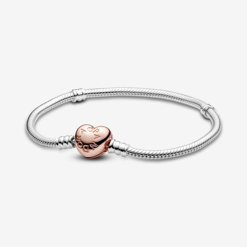 pulsera pandora moments con cierre de corazón y diseño cadena de serpiente 580719