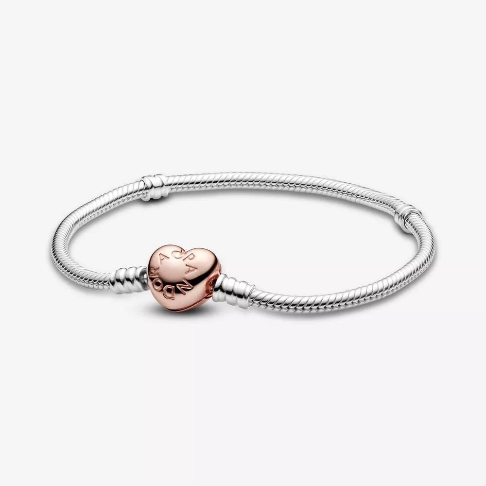 pulsera pandora moments con cierre de corazón y diseño cadena de serpiente 580719