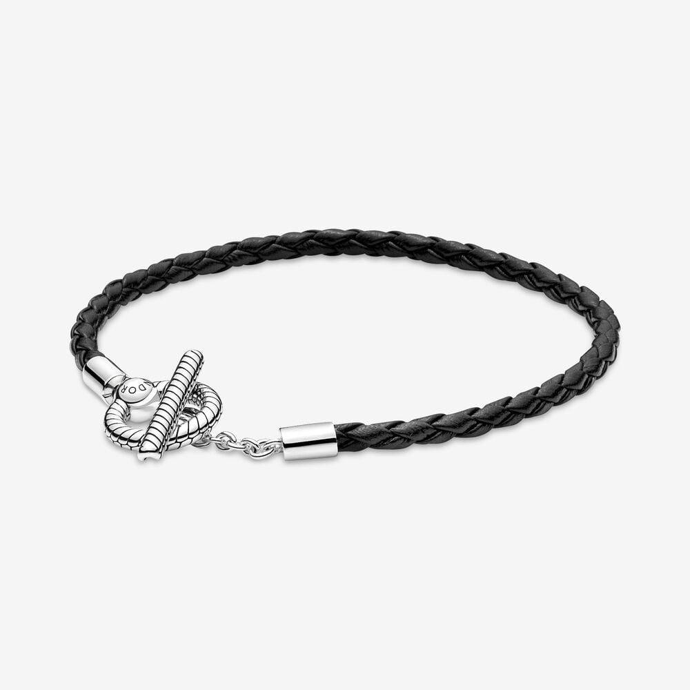 pulsera pandora moments de cuero trenzado con cierre en forma de t 591675c01
