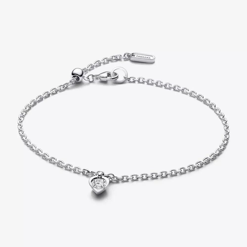 pulsera pandora talisman con cadena en forma de corazón y diamantes cultivados en laboratorio plata de ley de 025 quilates 5930