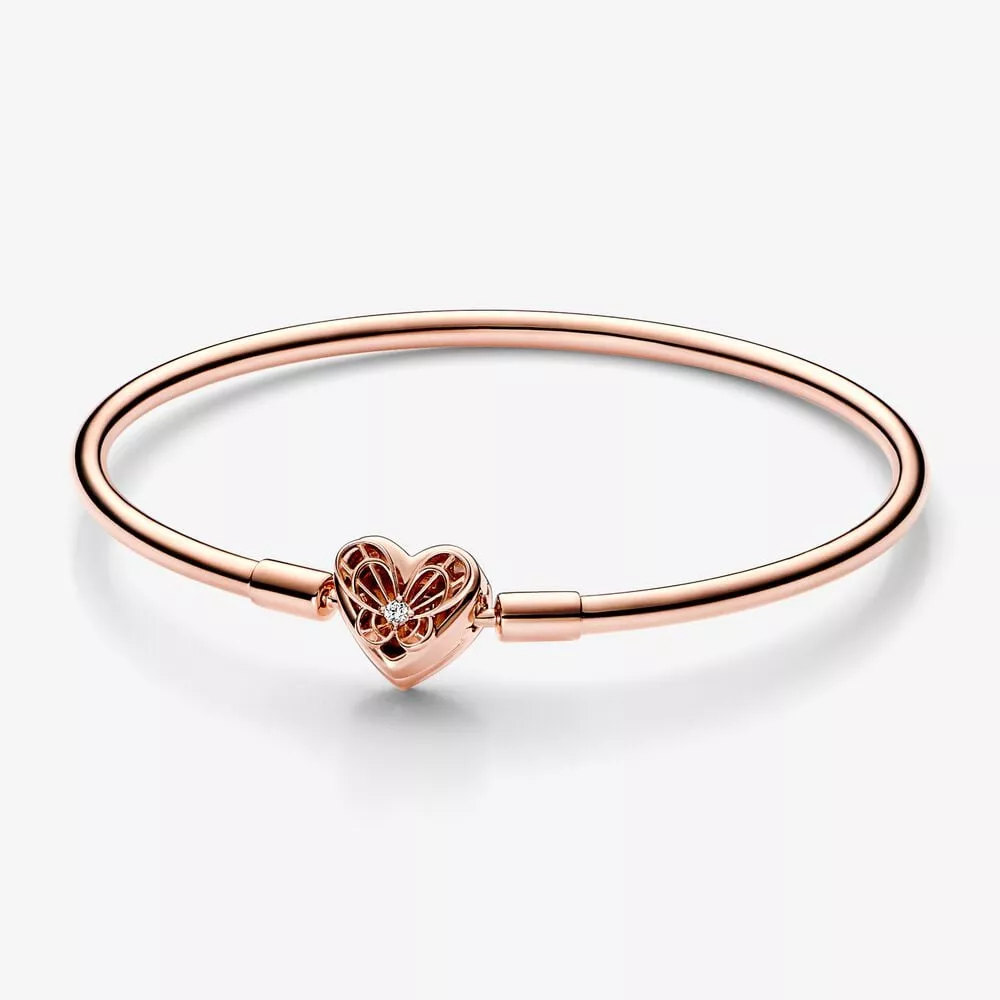 pulsera rígida pandora moments en plata de ley corazón mariposa 582594c01