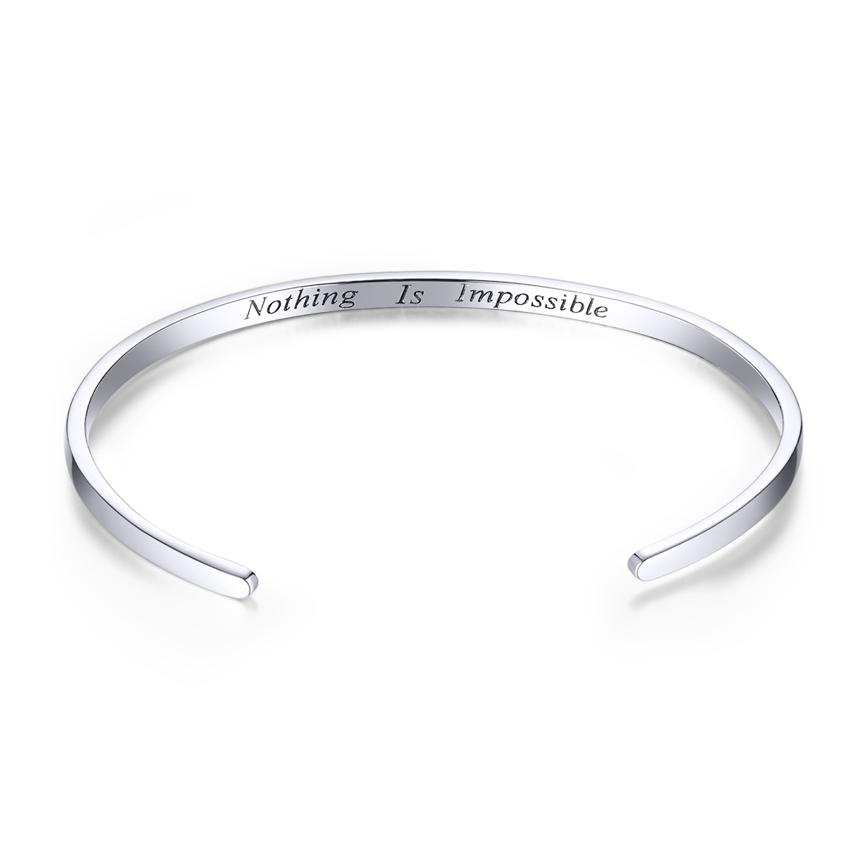 pulsera abierta estilo pandora de plata con mensaje nada es imposible scb160